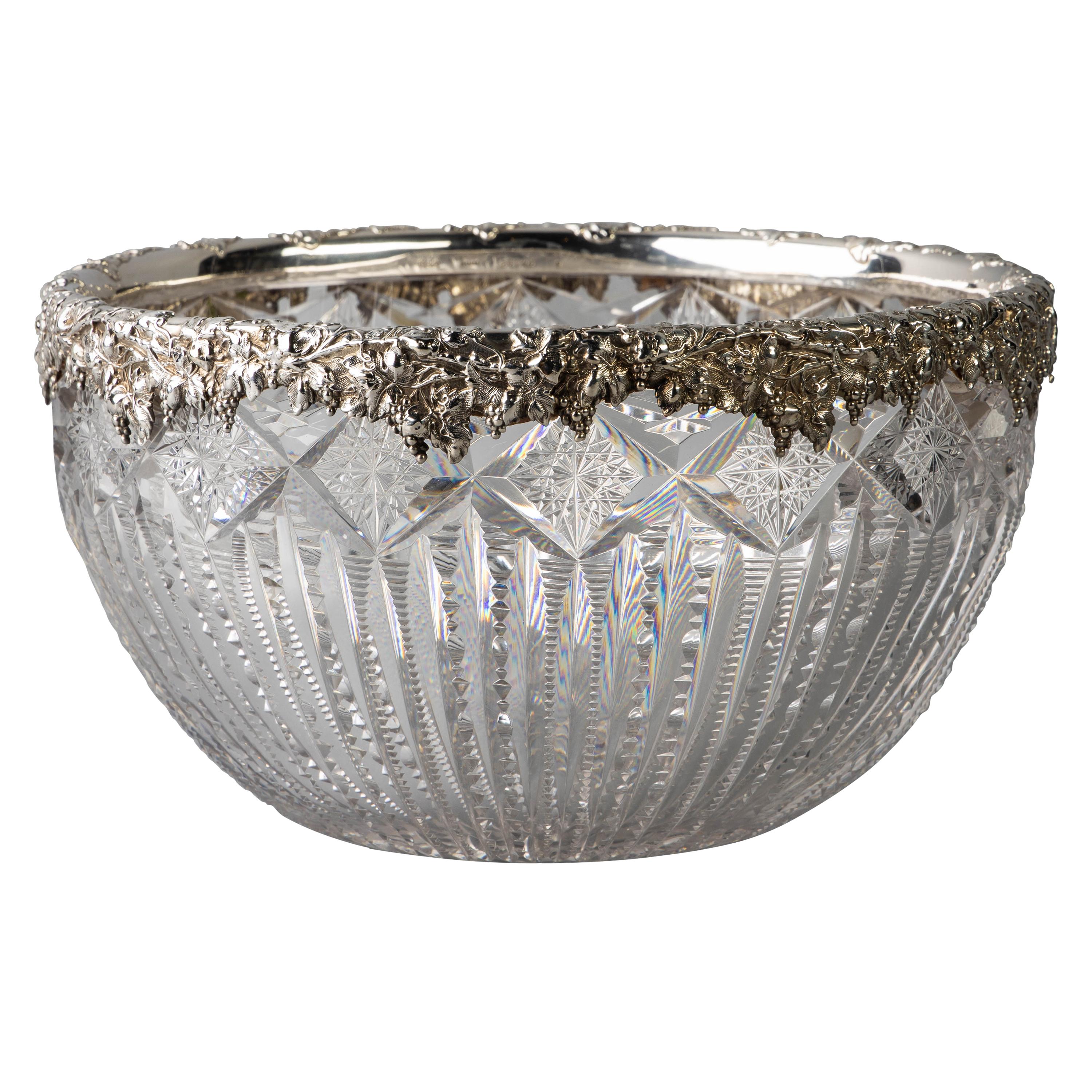 Large Sterling Silver and Brilliant Glass Bowl, Gorham, circa 1900