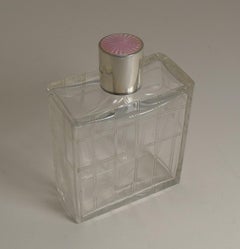 Large Sterling Silver and Guilloche Enamel Topped Cologne / Scent Bottle