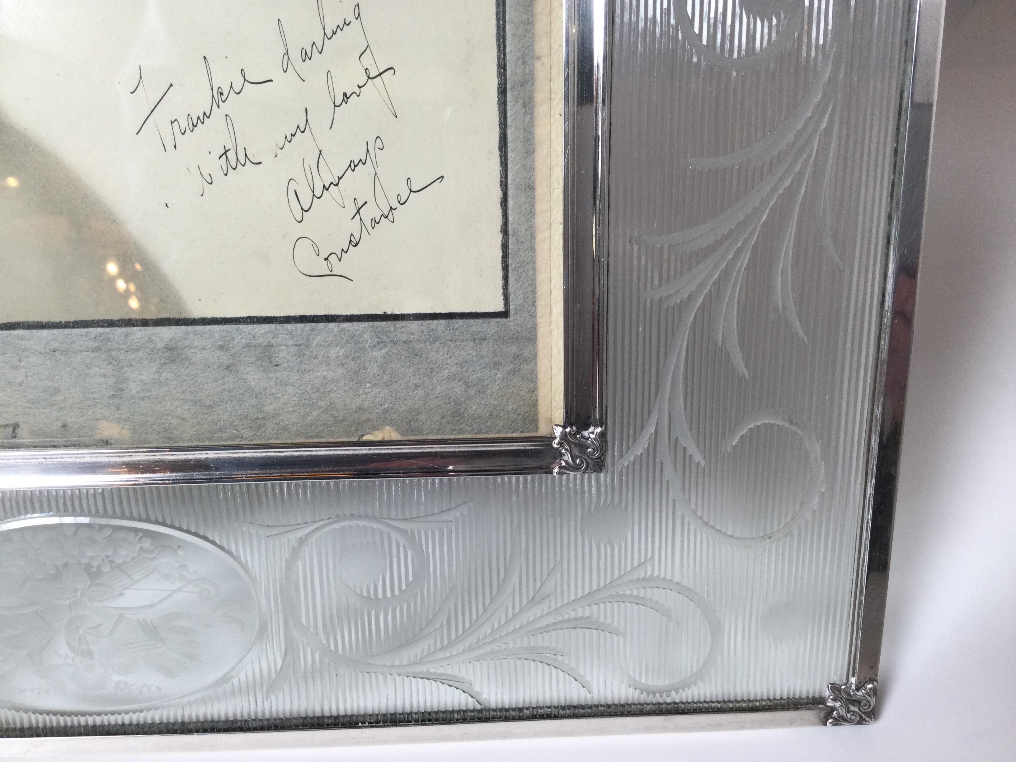 American Large Sterling Silver and Hawkes Engraved Glass Picture Frame For Sale