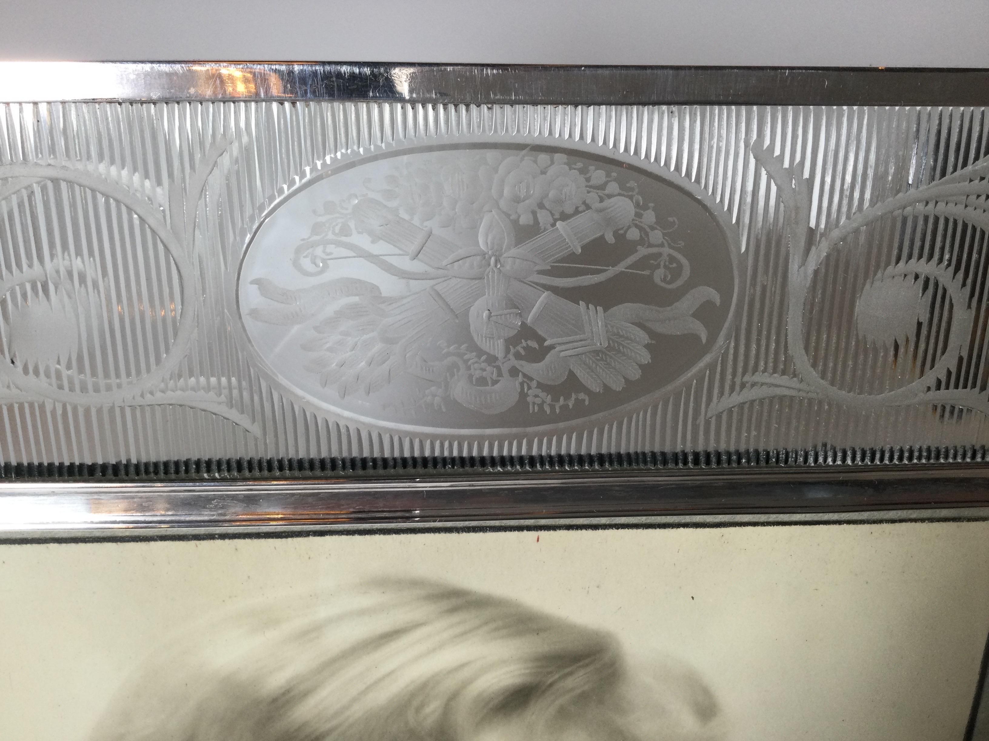 Large Sterling Silver and Hawkes Engraved Glass Picture Frame For Sale 1