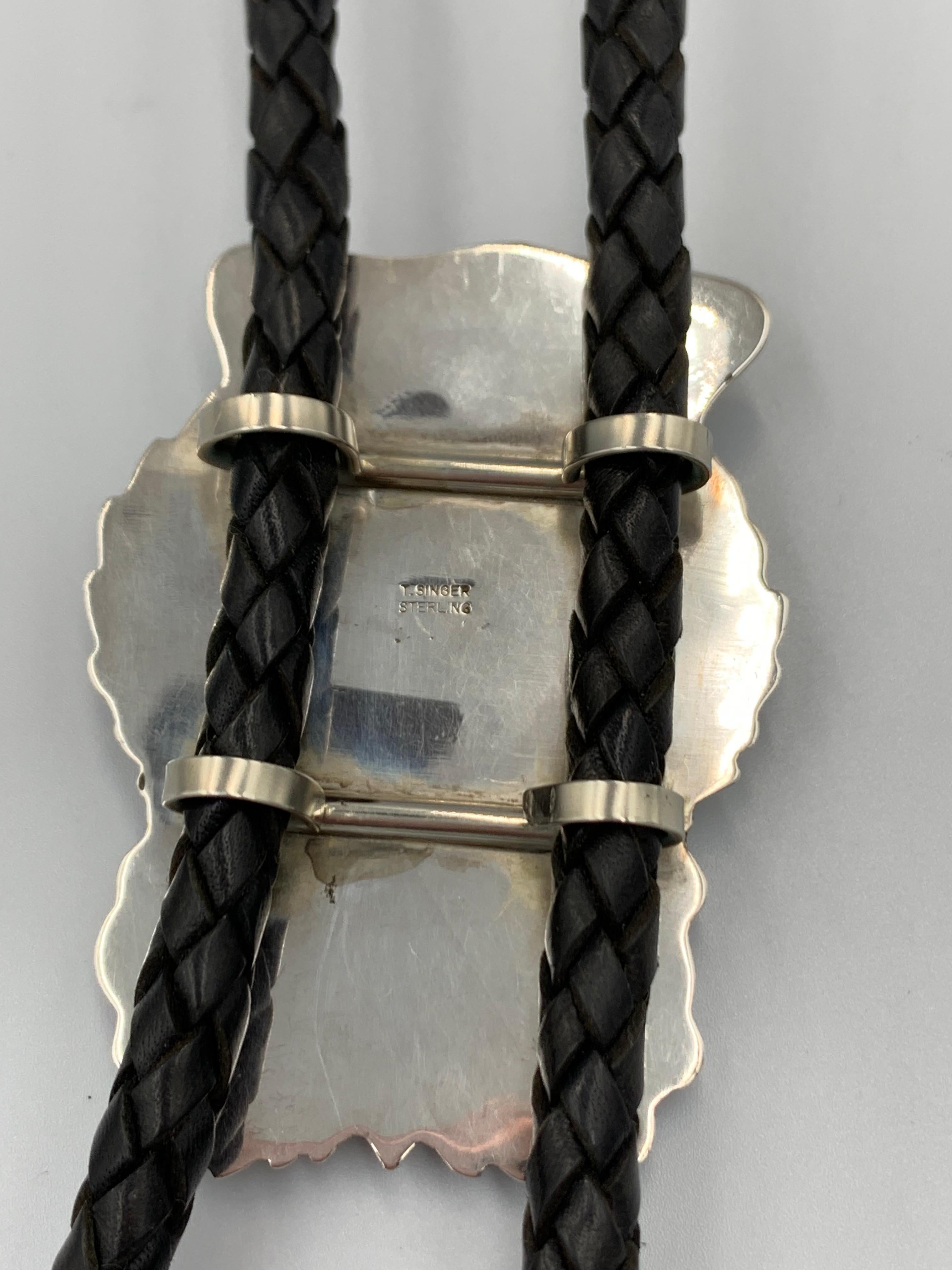 Large Sterling Silver Bolo Tie with Turquoise by Tommy Singer For Sale 7