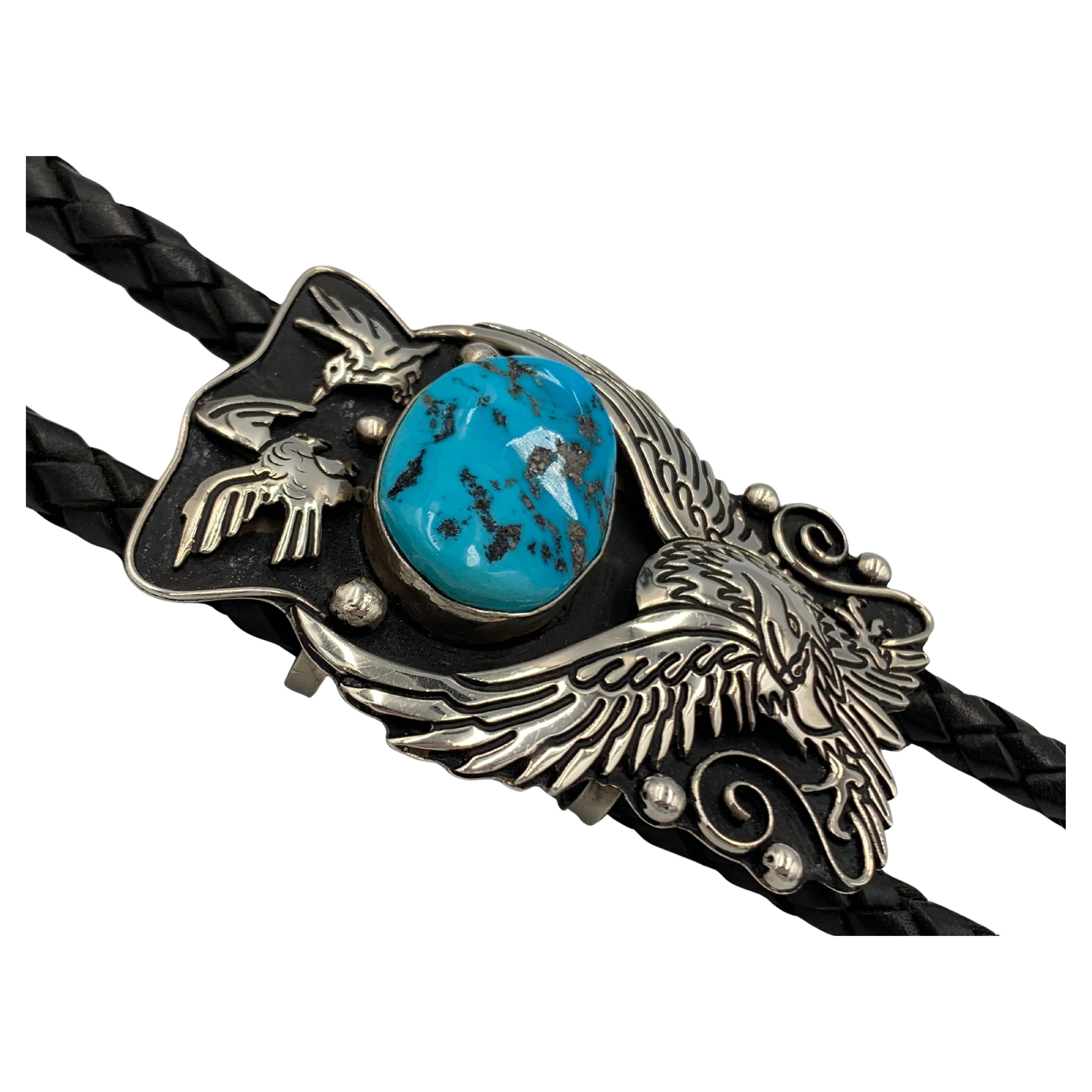 Large Sterling Silver Bolo Tie with Turquoise by Tommy Singer