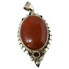 Large Sterling Silver Carnelian and Garnet Pendant