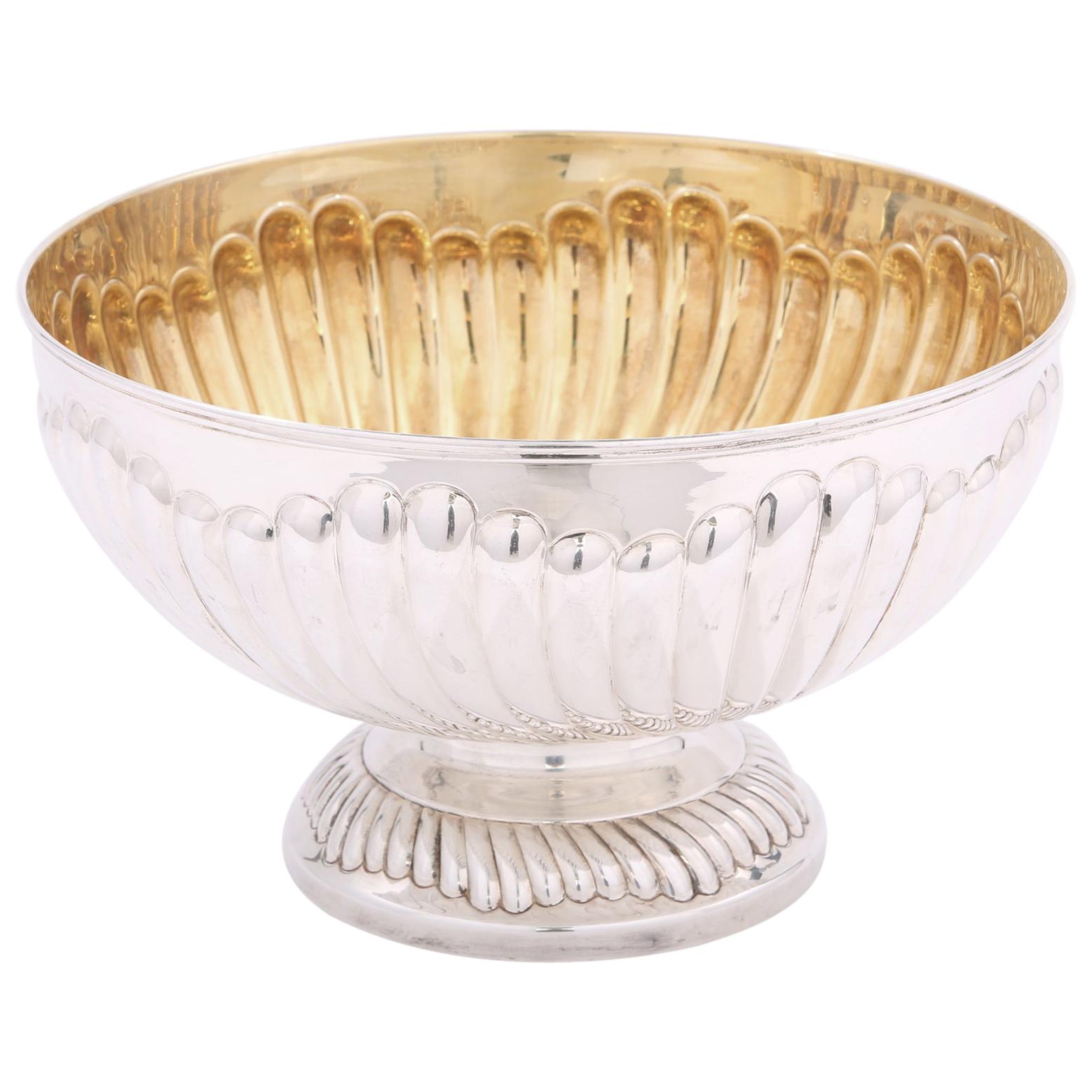 Grand bol de centre de table en argent sterling avec intérieur en or