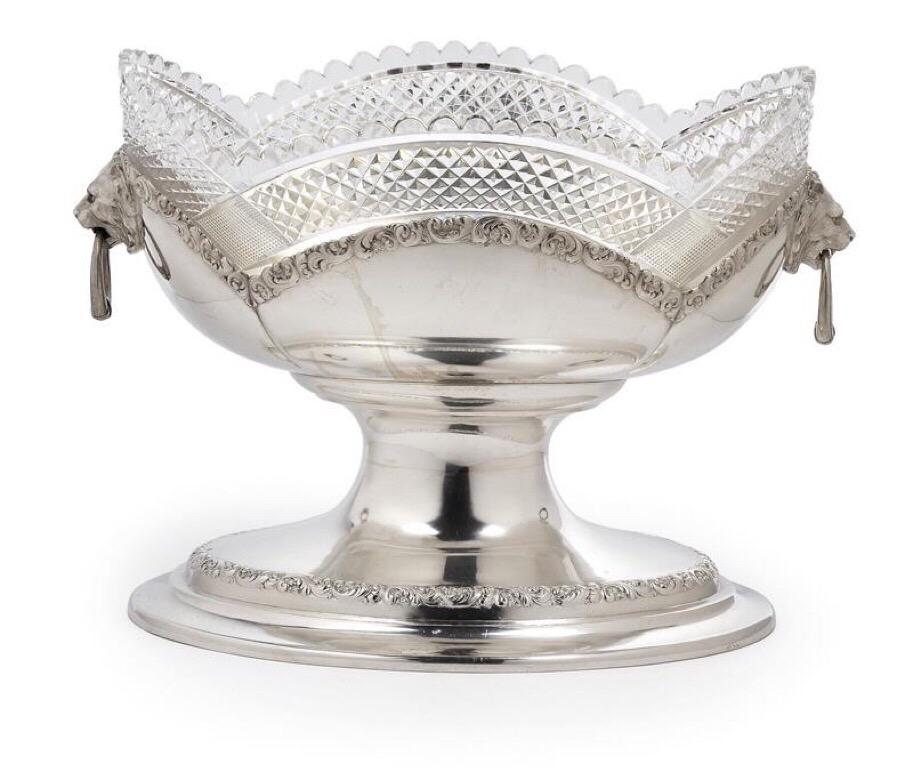 Early 20th Century Large Sterling Silver Centerpiece Bowl with Glass, Germany, circa 1900