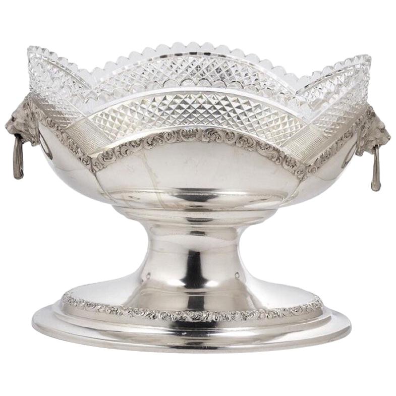 Large Sterling Silver Centerpiece Bowl with Glass, Germany, circa 1900