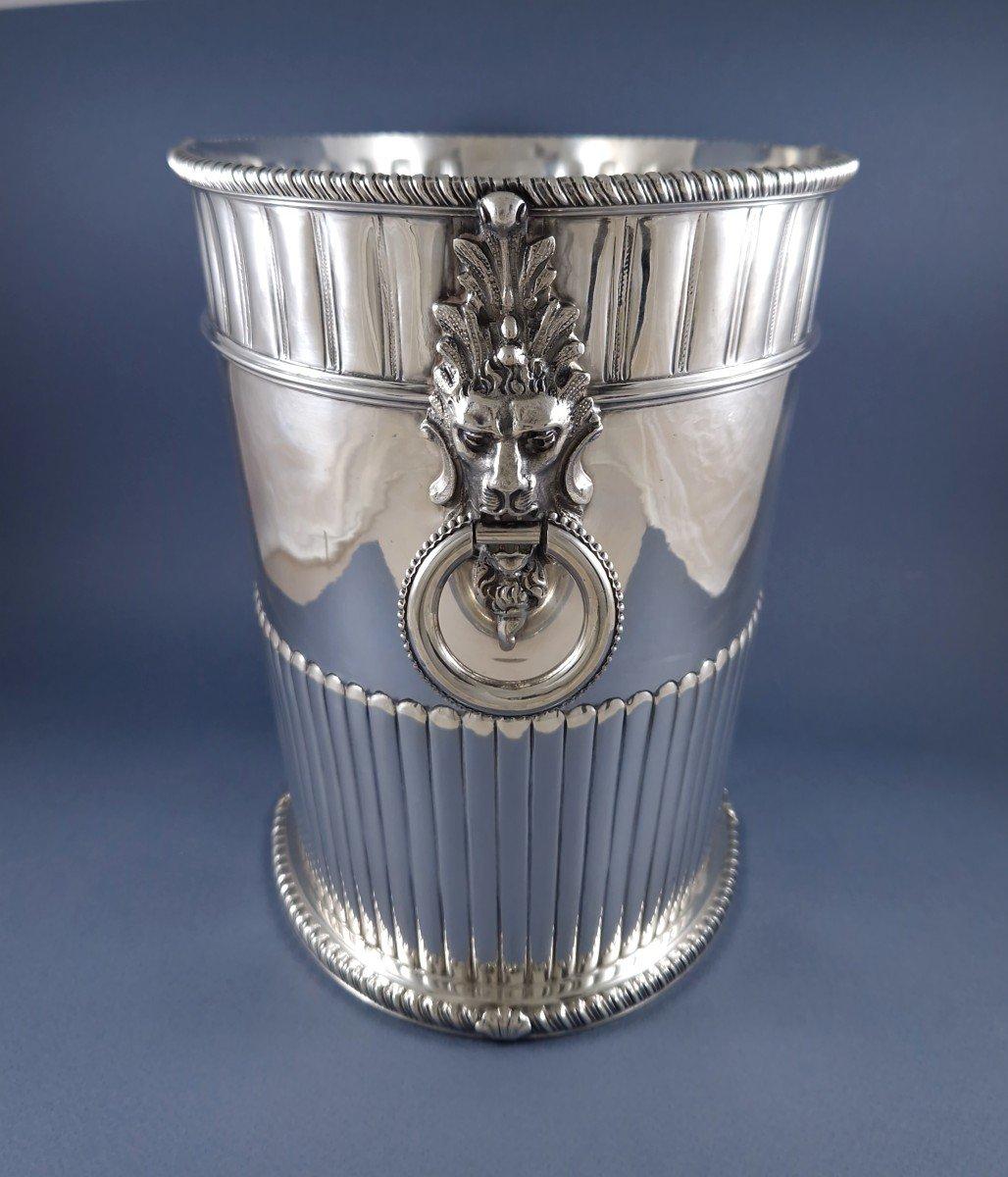 Großer Champagner-Bucket-Lionskopf aus Sterlingsilber (Ende des 20. Jahrhunderts) im Angebot