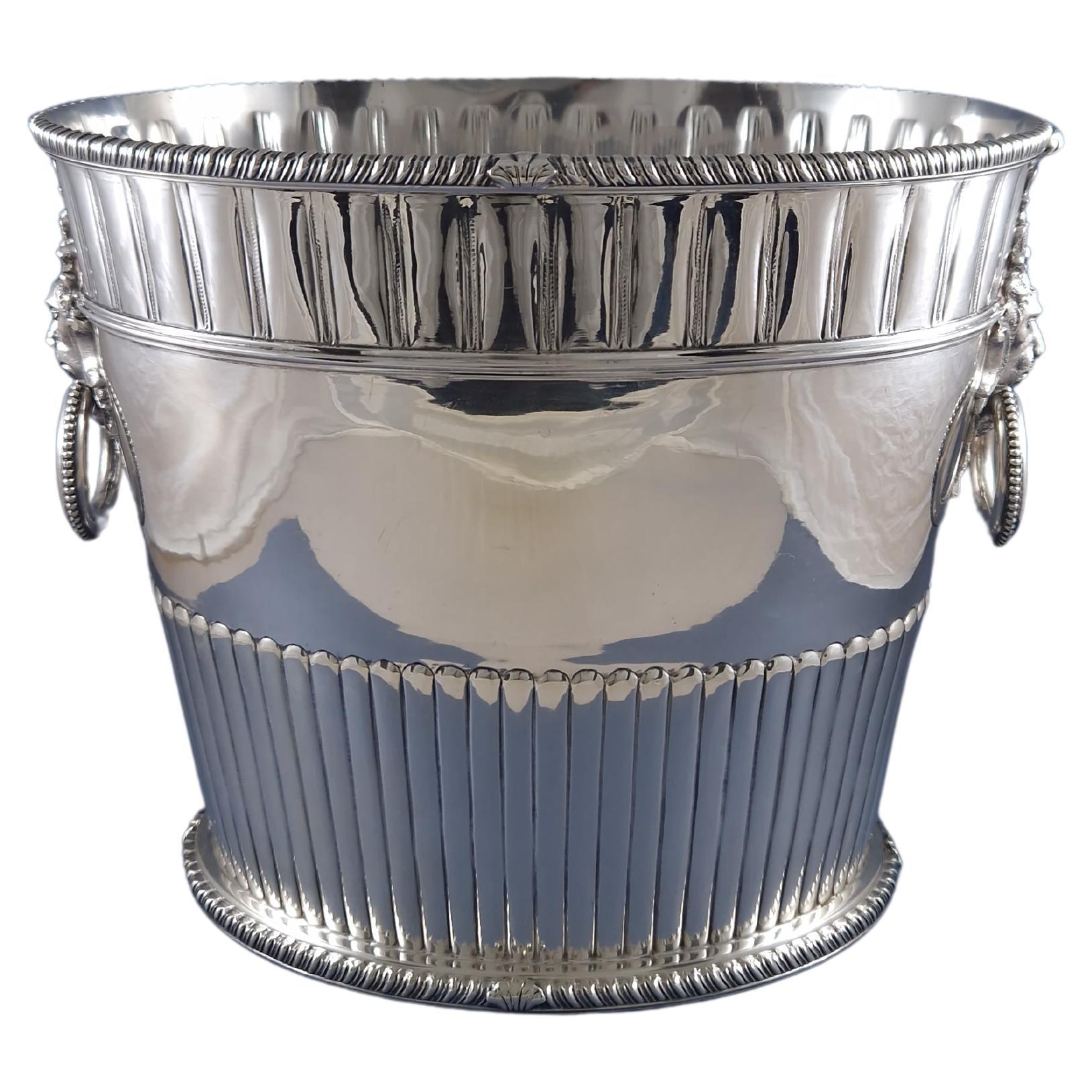Large Sterling Silver Champagne Bucket lions head