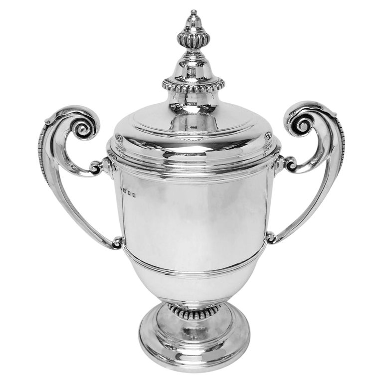 Large Sterling Silver Cup & Cover Lidded Trophy London England 1929 Wine Cooler