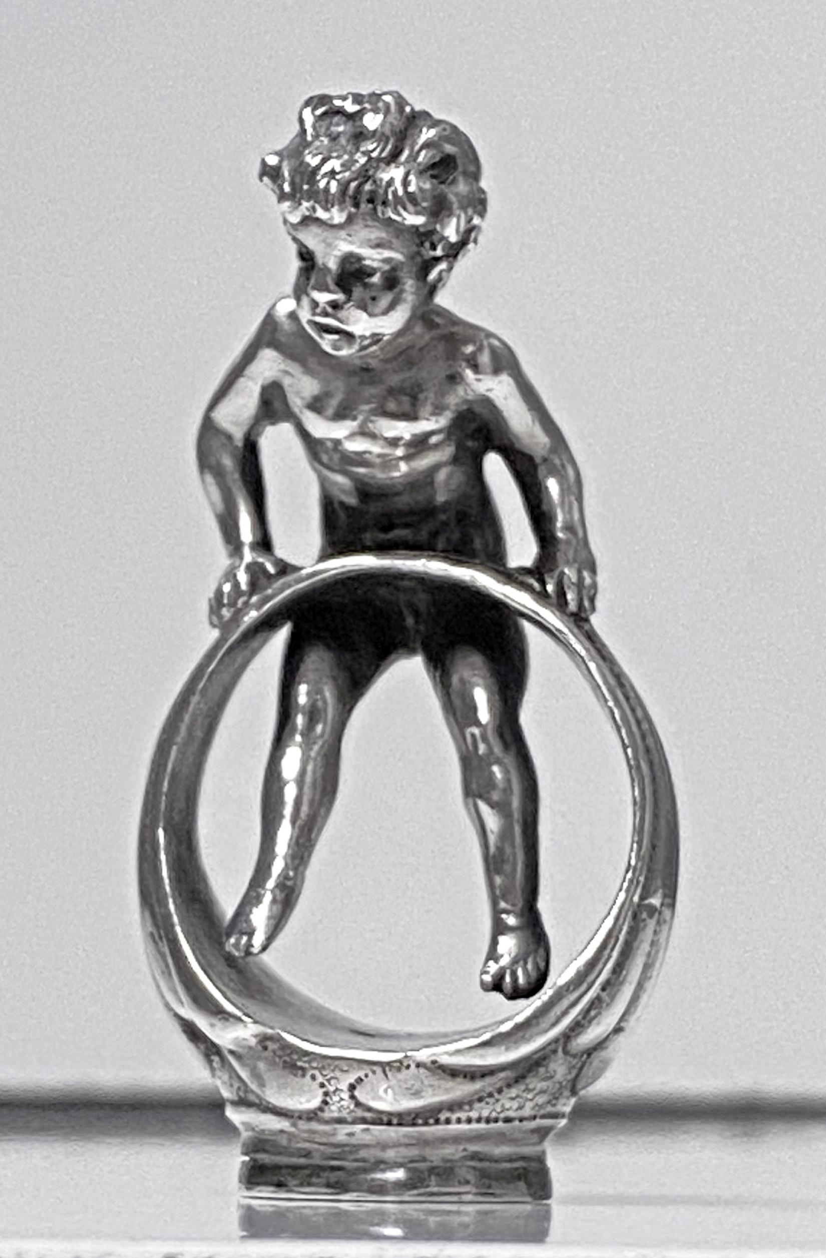 Large Sterling Silver Desk Seal Cherub, Chester, 1912 In Good Condition In Toronto, Ontario