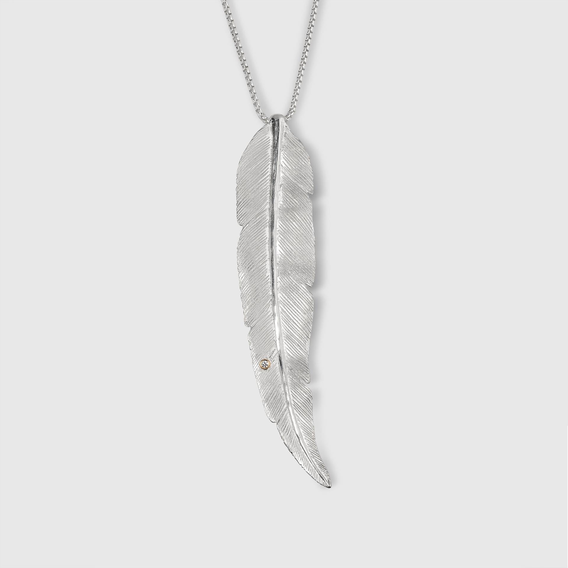 Large Sterling Silver Detailed Feather Pendant with Diamond Detail by Ashley Childs

This feather was originally carved by 
