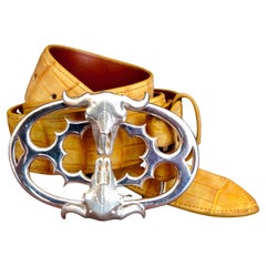 Large Sterling Silver Double Bison Skull Montana Belt Buckle by Ellie Thompson