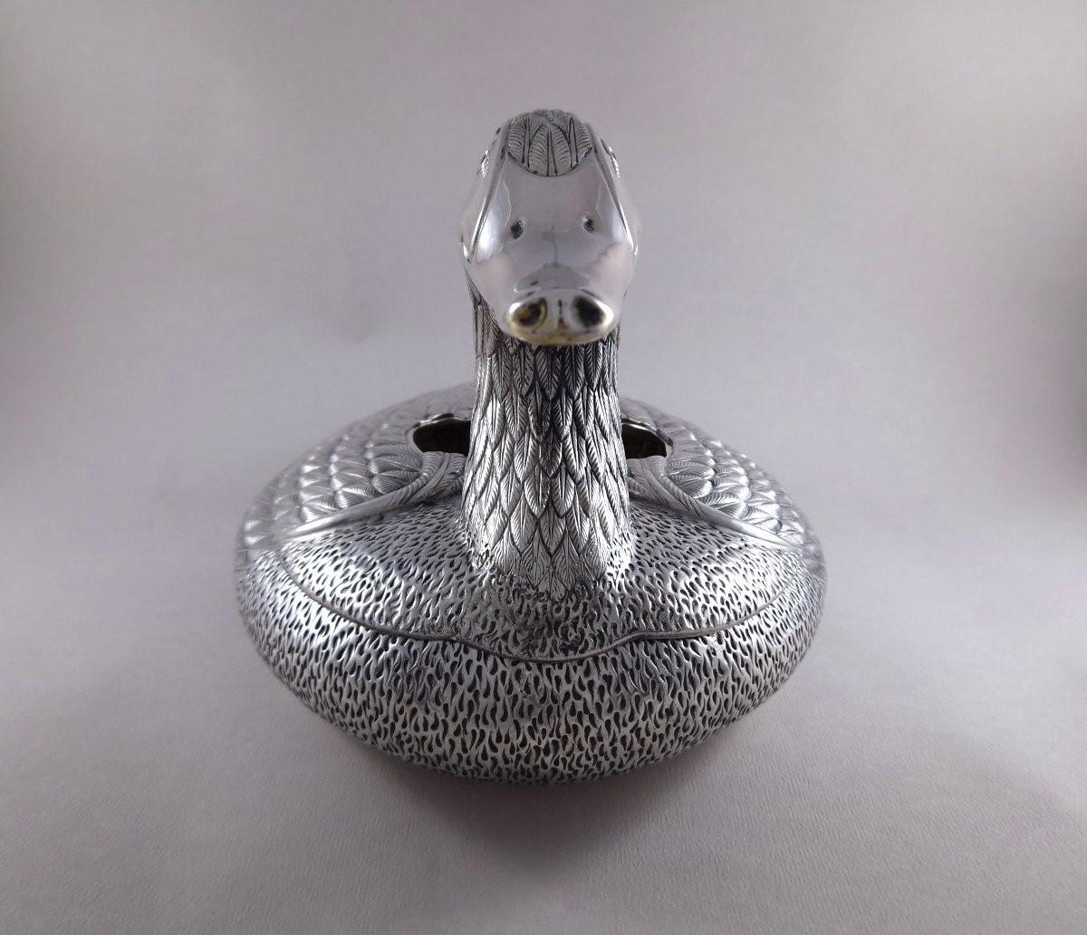 Italian Large Sterling Silver Duck Planter Table center For Sale