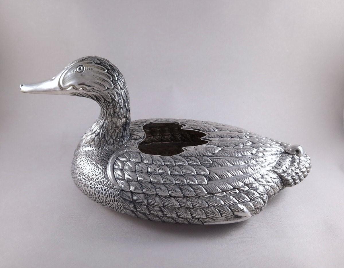 Late 20th Century Large Sterling Silver Duck Planter Table center For Sale