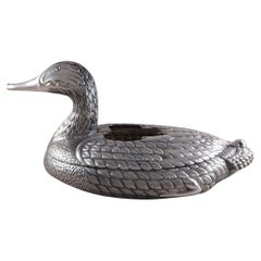Grande centro da tavolo con fioriera d'anatra in argento sterling