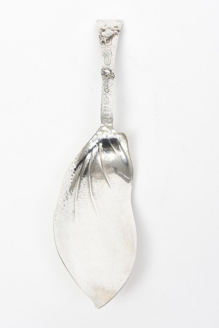 Large Sterling Silver Fish Server Serving Knife with Applied Crabs For