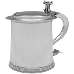 Large Sterling Silver Flat Top Tankard, Sheffield 1928, T. Bradbury & Sons