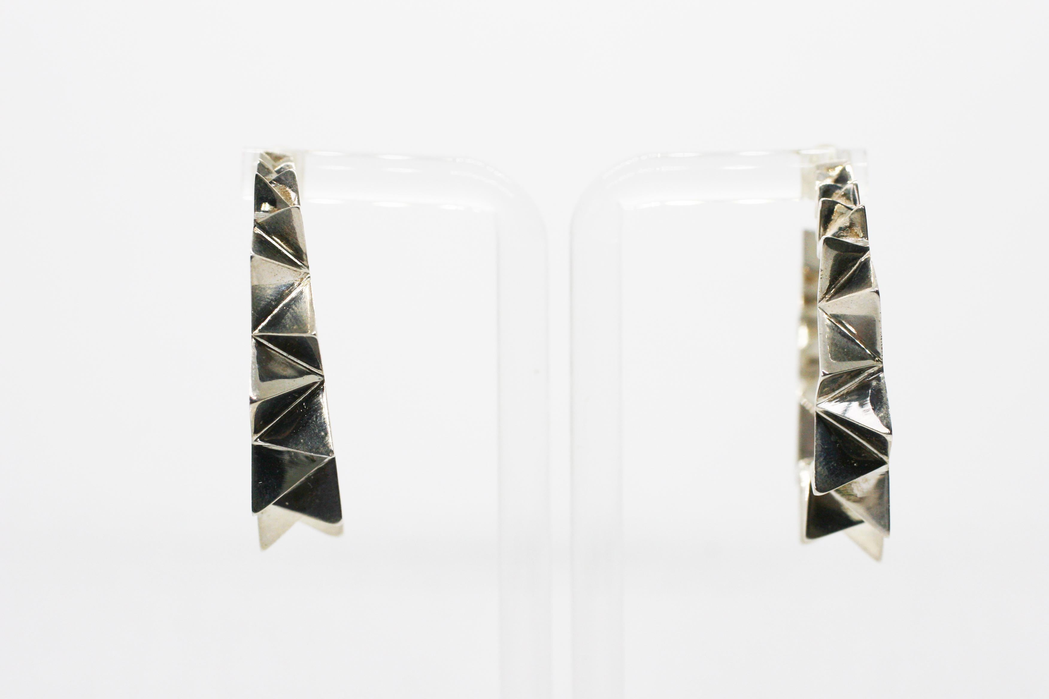 Contemporary Large Sterling Silver Folded Triangle Hoops