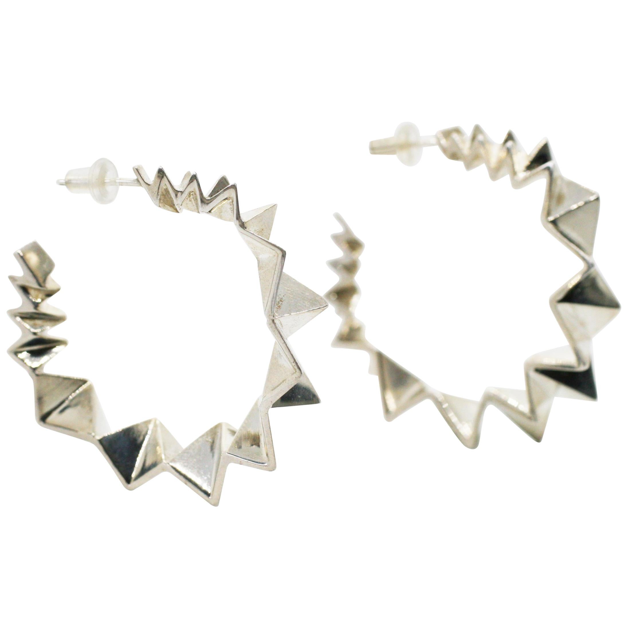 Large Sterling Silver Folded Triangle Hoops