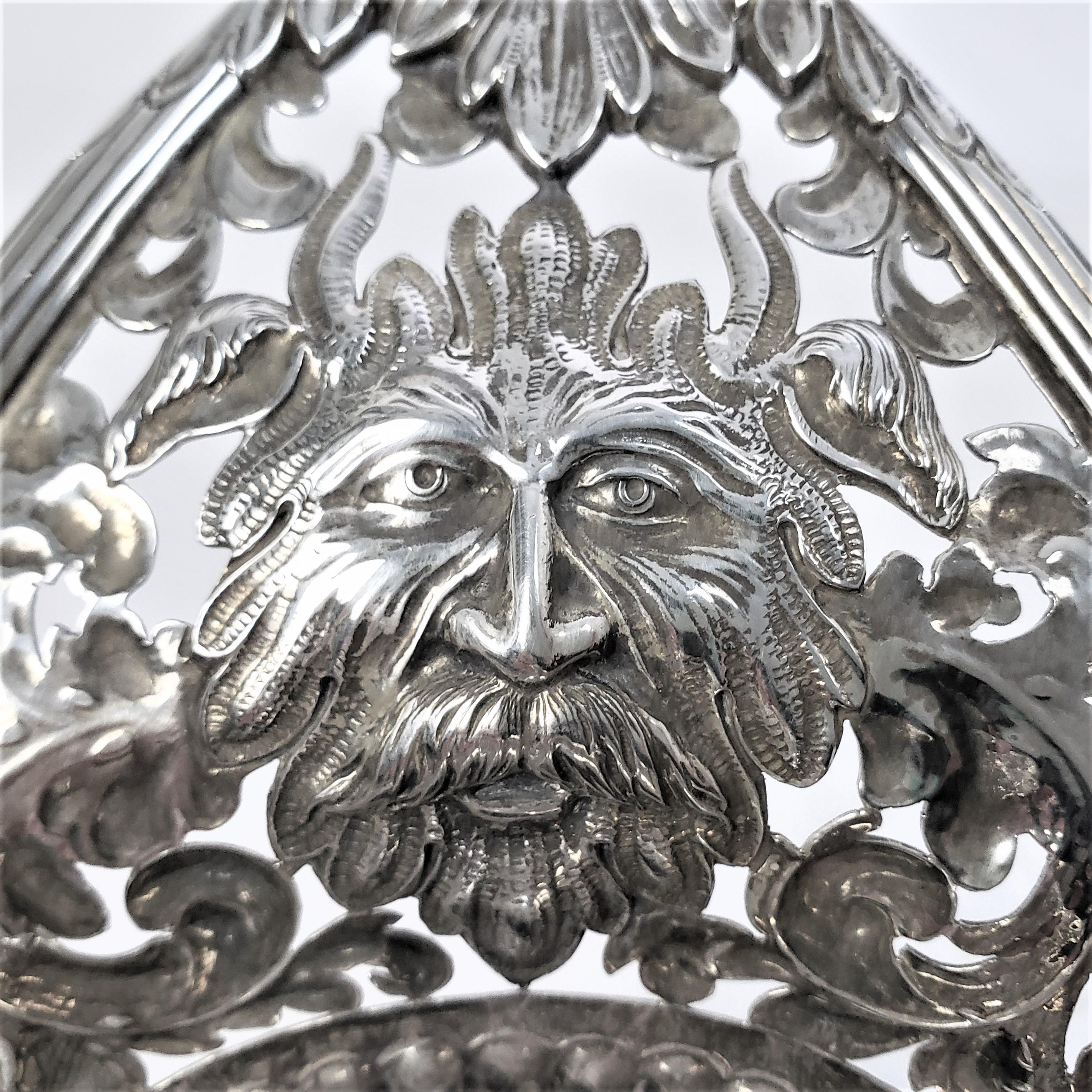 Large Sterling Silver Georgian Pierced Basket with Repousse Faces & Floral Decor For Sale 6