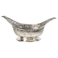 Large Sterling Silver Georgian Pierced Basket with Repousse Faces & Floral Decor