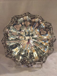 Large Sterling Silver Grape Bowl Vine Design Border “E Jaccard”