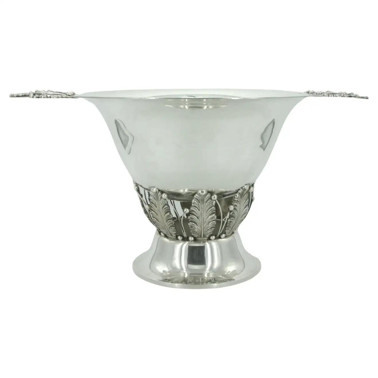 Large Sterling Silver Handled Punch Bowl For Sale 6