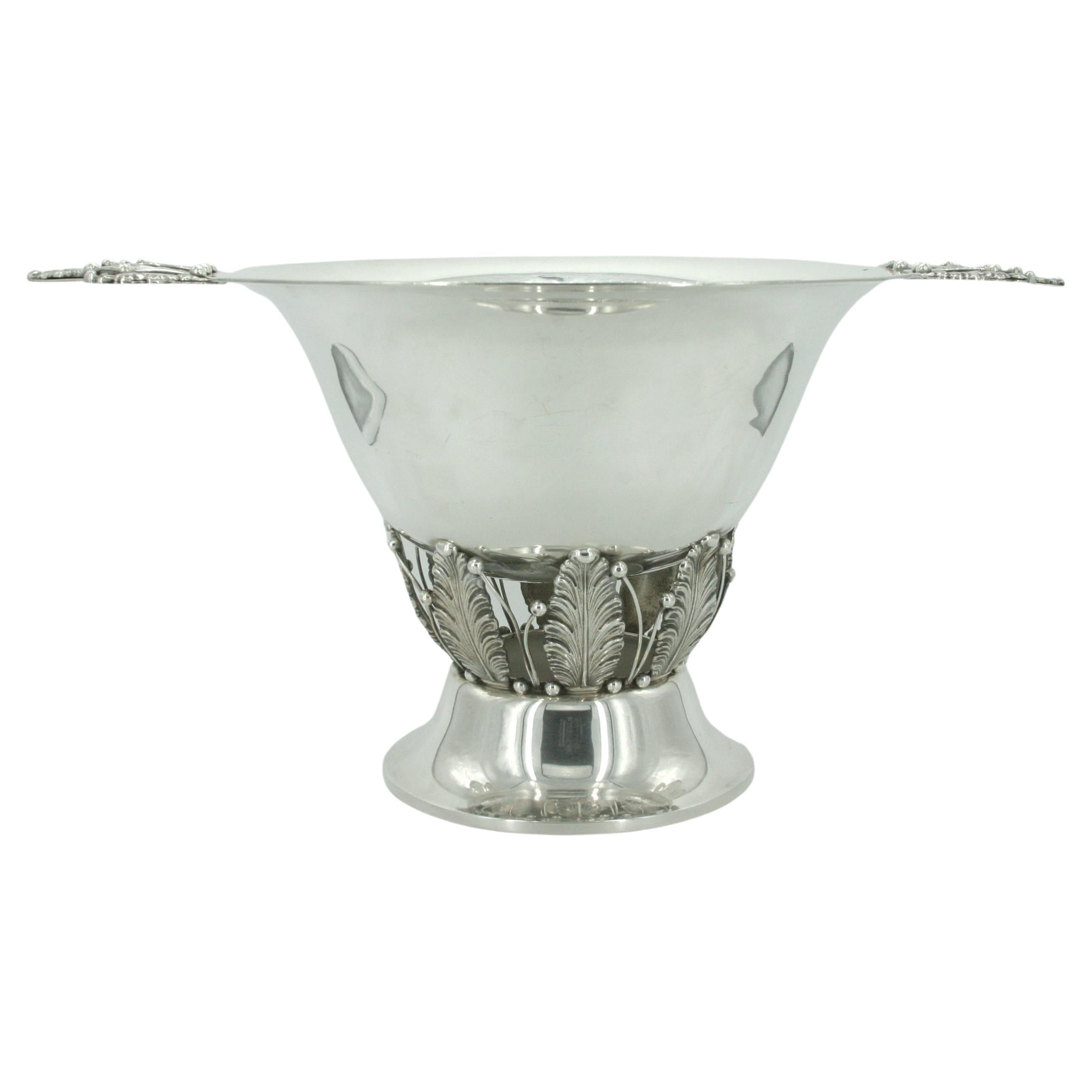 Large Sterling Silver Handled Punch Bowl For Sale