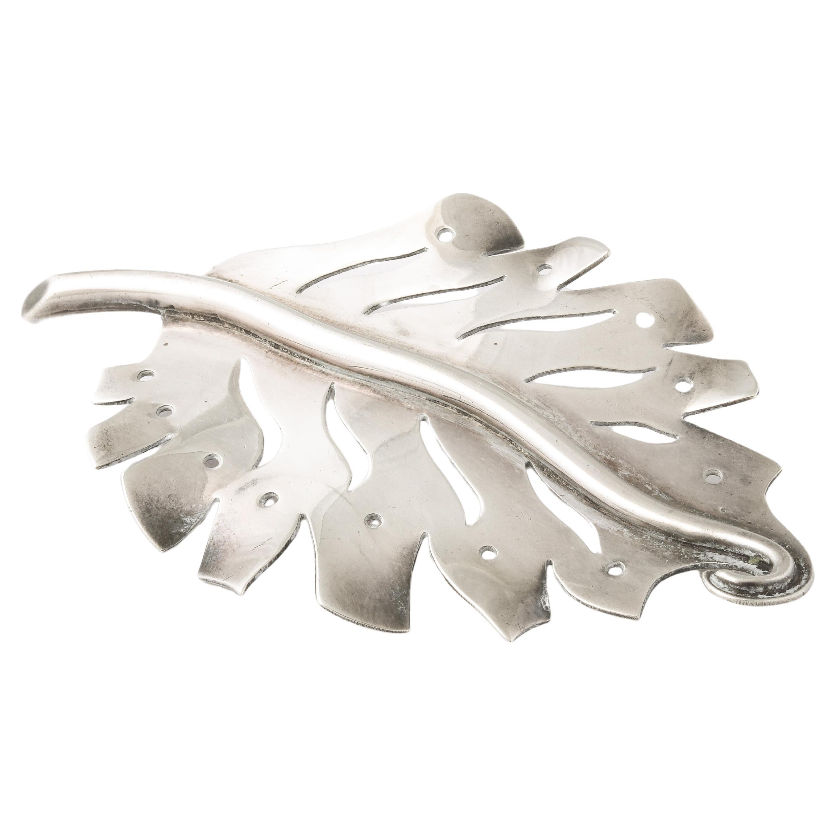 Large Sterling Silver Leaf Brooch c. 1940