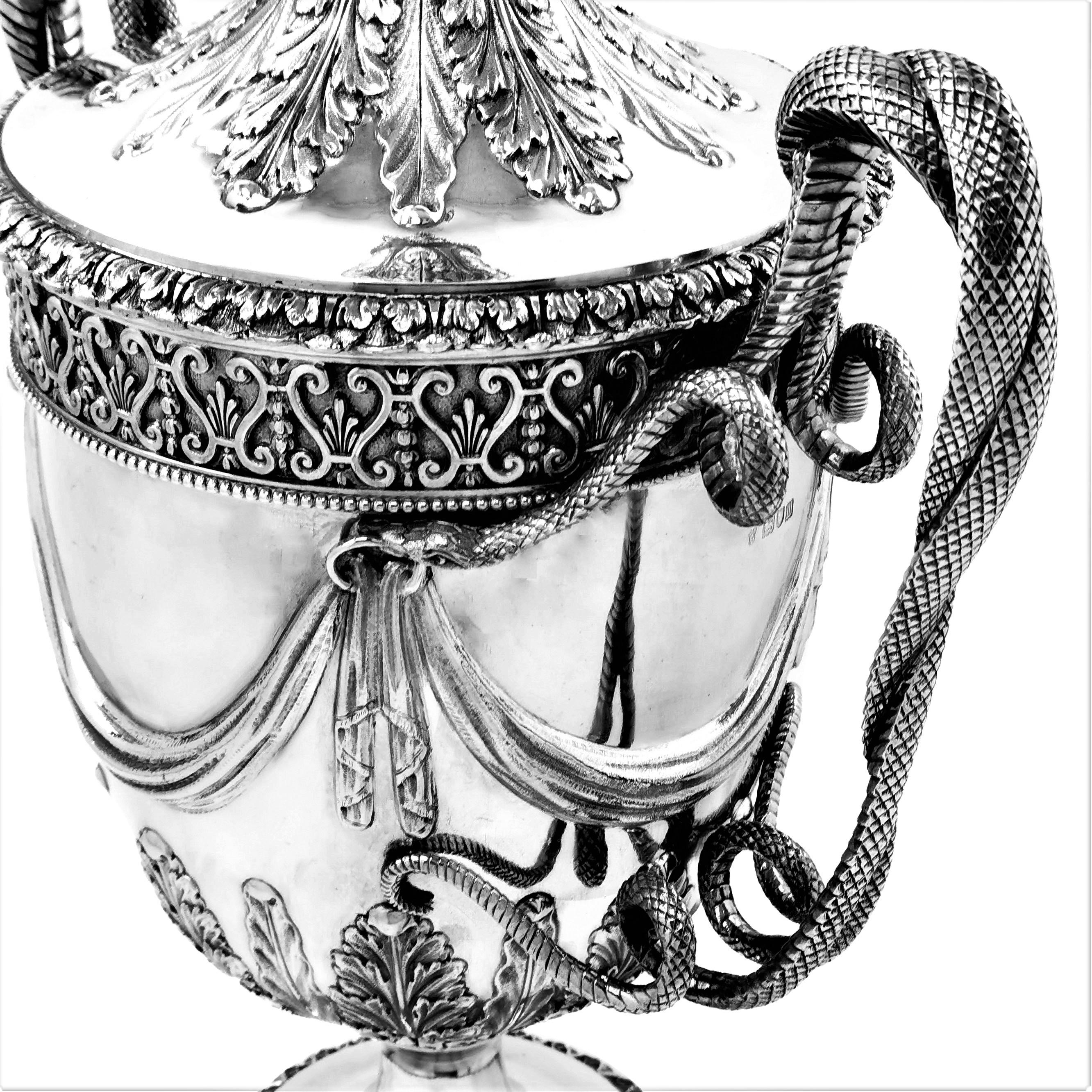 Large Sterling Silver Lidded Cup Trophy 1927 Regency Snake Handles Vase Cooler 5