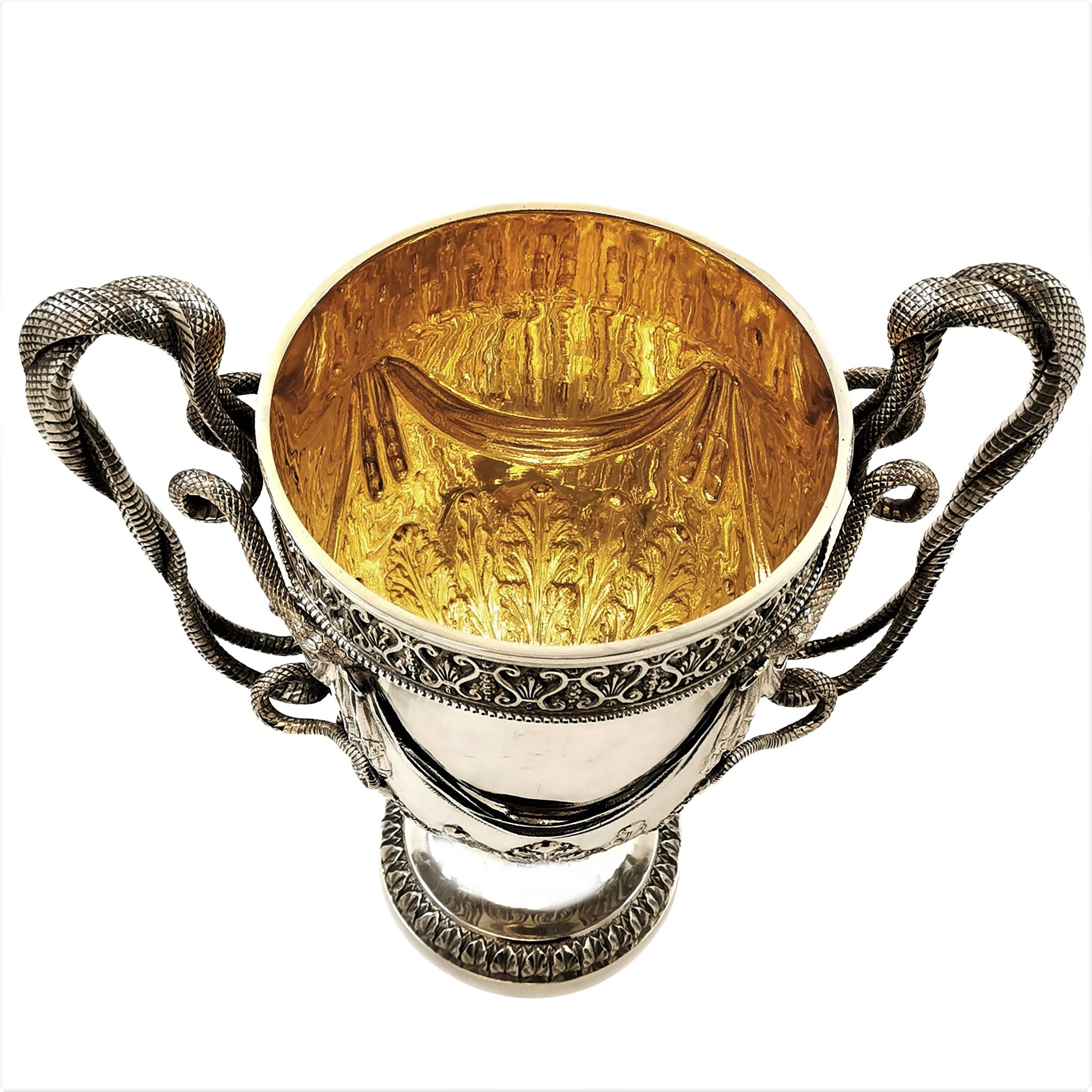 Large Sterling Silver Lidded Cup Trophy 1927 Regency Snake Handles Vase Cooler 7