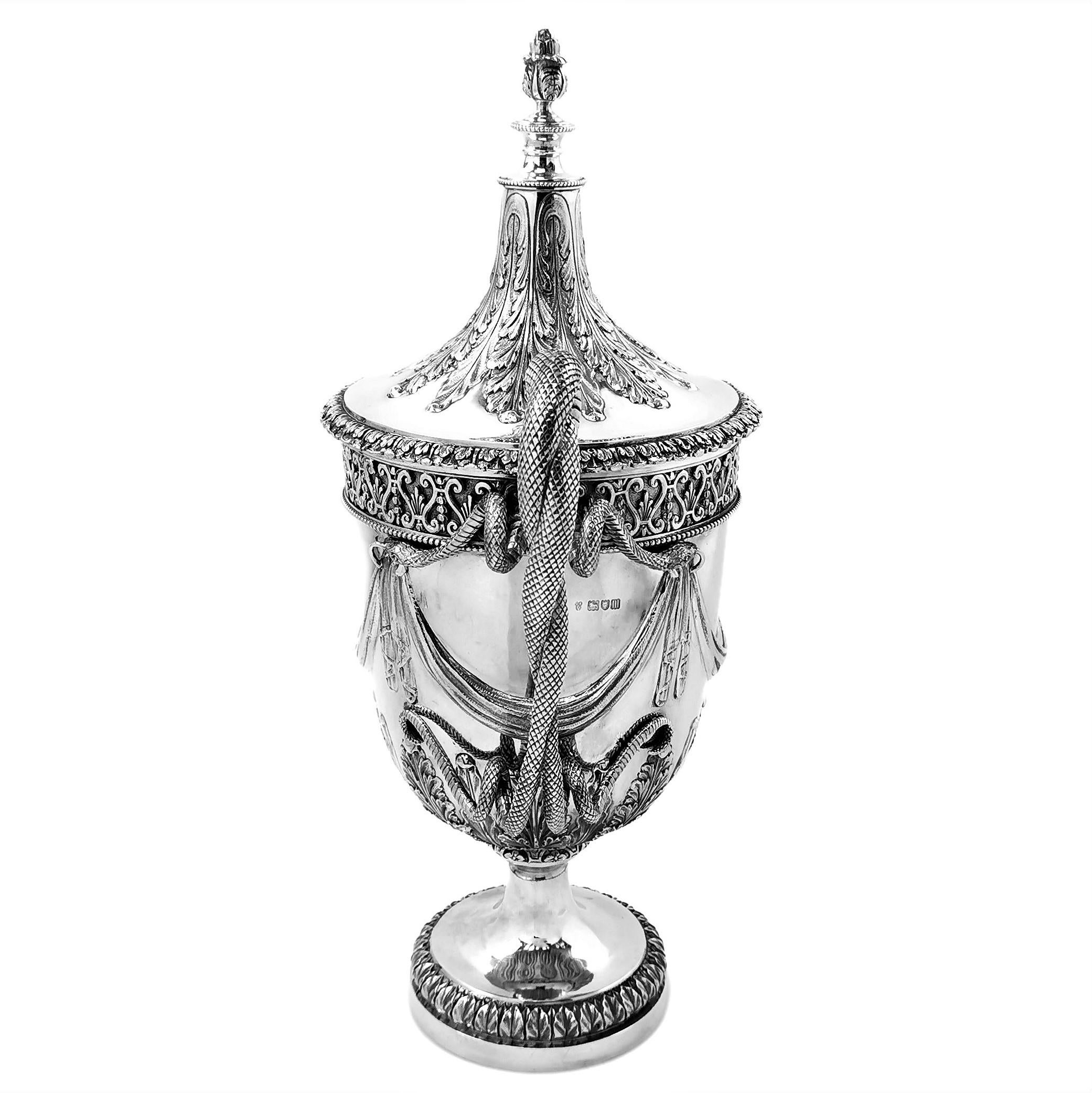 Large Sterling Silver Lidded Cup Trophy 1927 Regency Snake Handles Vase Cooler 1