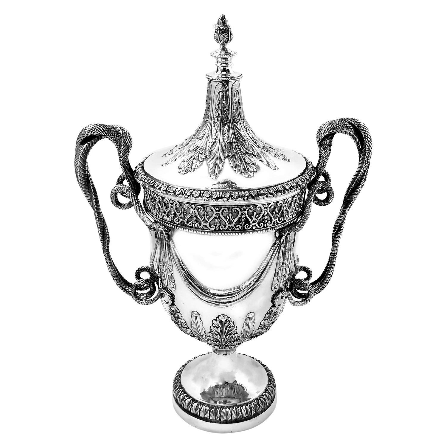 Large Sterling Silver Lidded Cup Trophy 1927 Snake Handles Vase Cooler