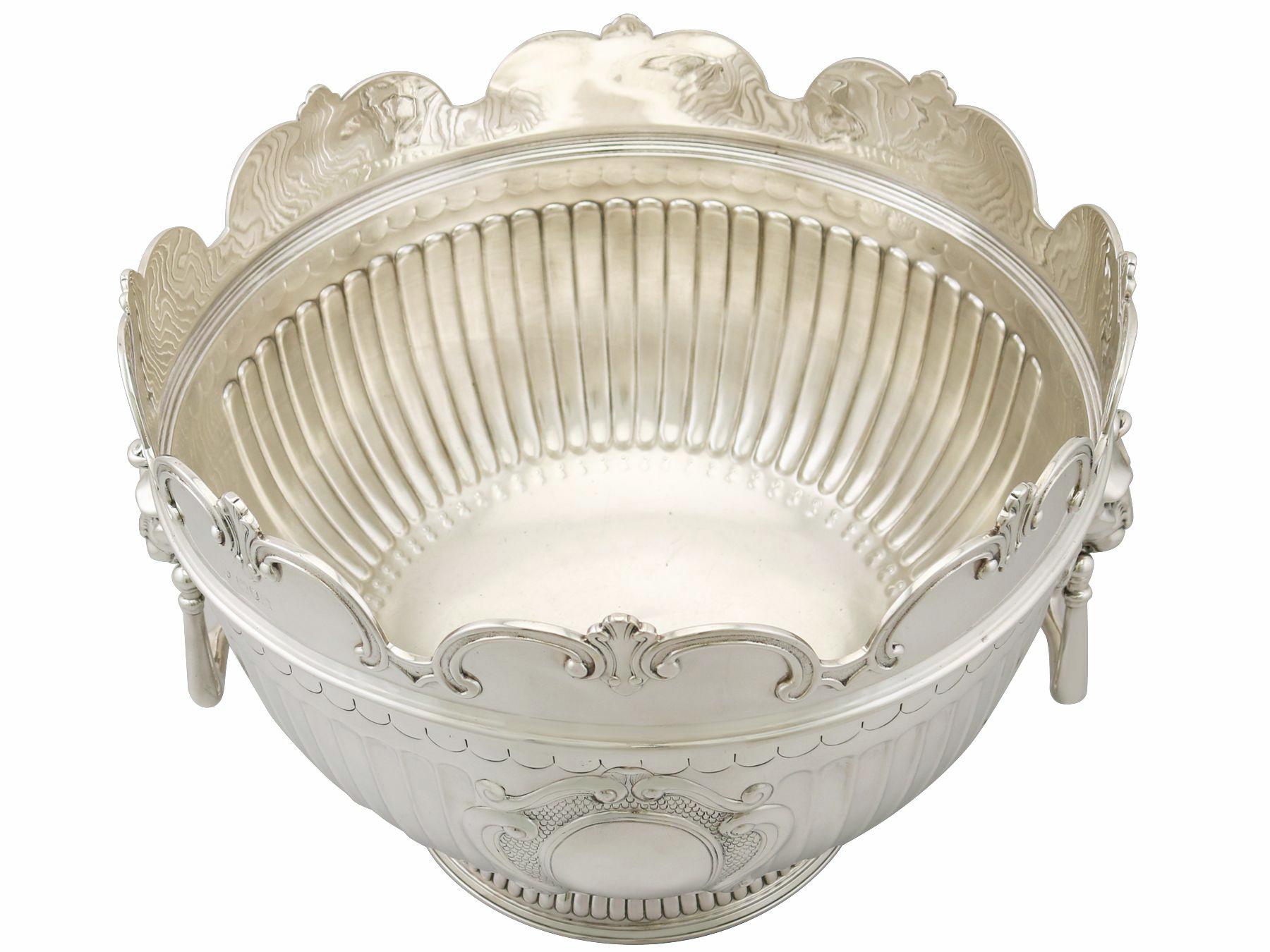 Edwardian Large Sterling Silver Monteith Style Bowl by Edward Barnard & Sons Ltd, Antique