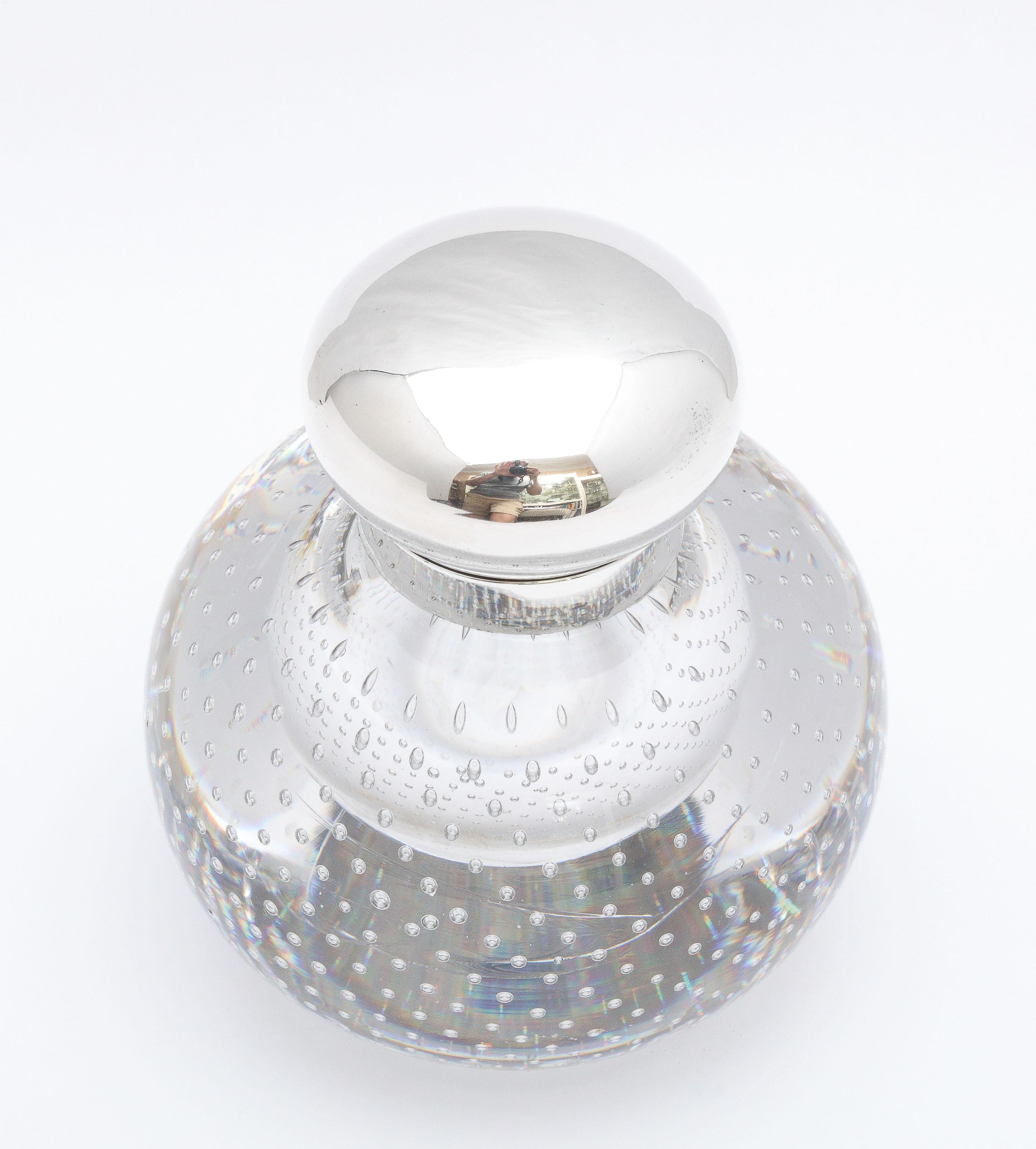 Grand encrier en cristal à bulles contrôlées monté sur argent sterling par Durgin en vente 4