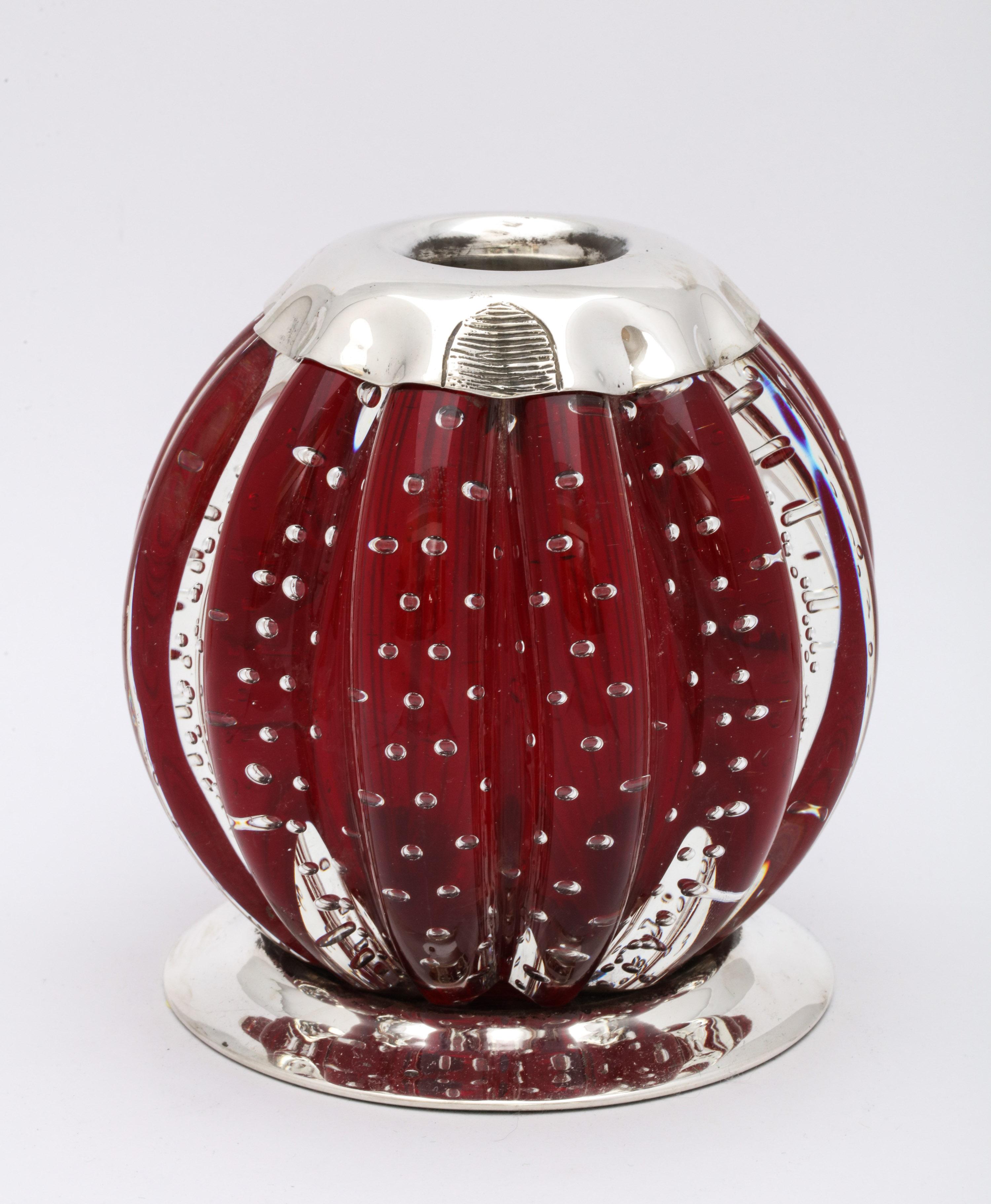 Large Sterling Silver-Mounted Controlled Bubbles Red Crystal Match Striker 5