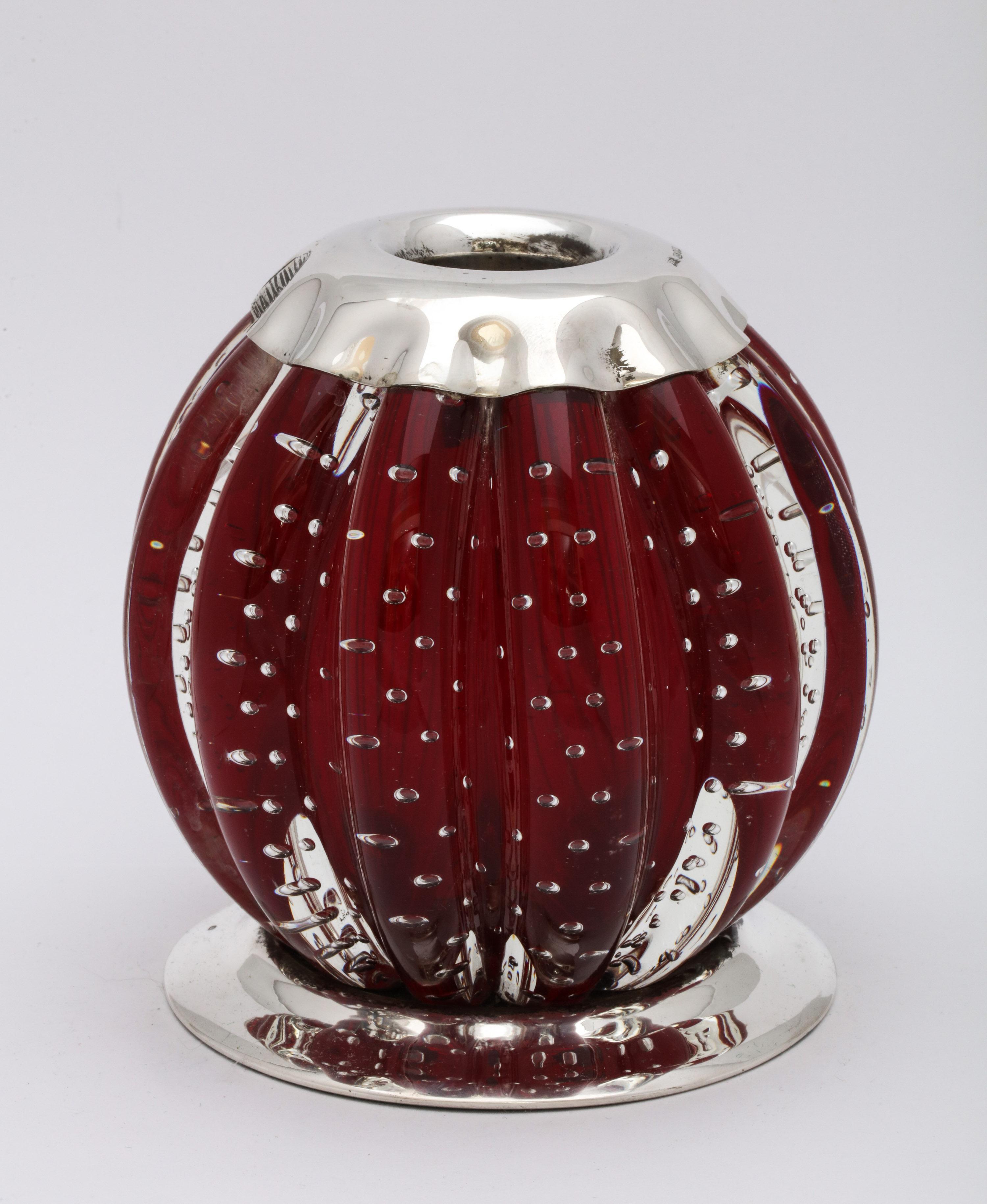 Large Sterling Silver-Mounted Controlled Bubbles Red Crystal Match Striker 6