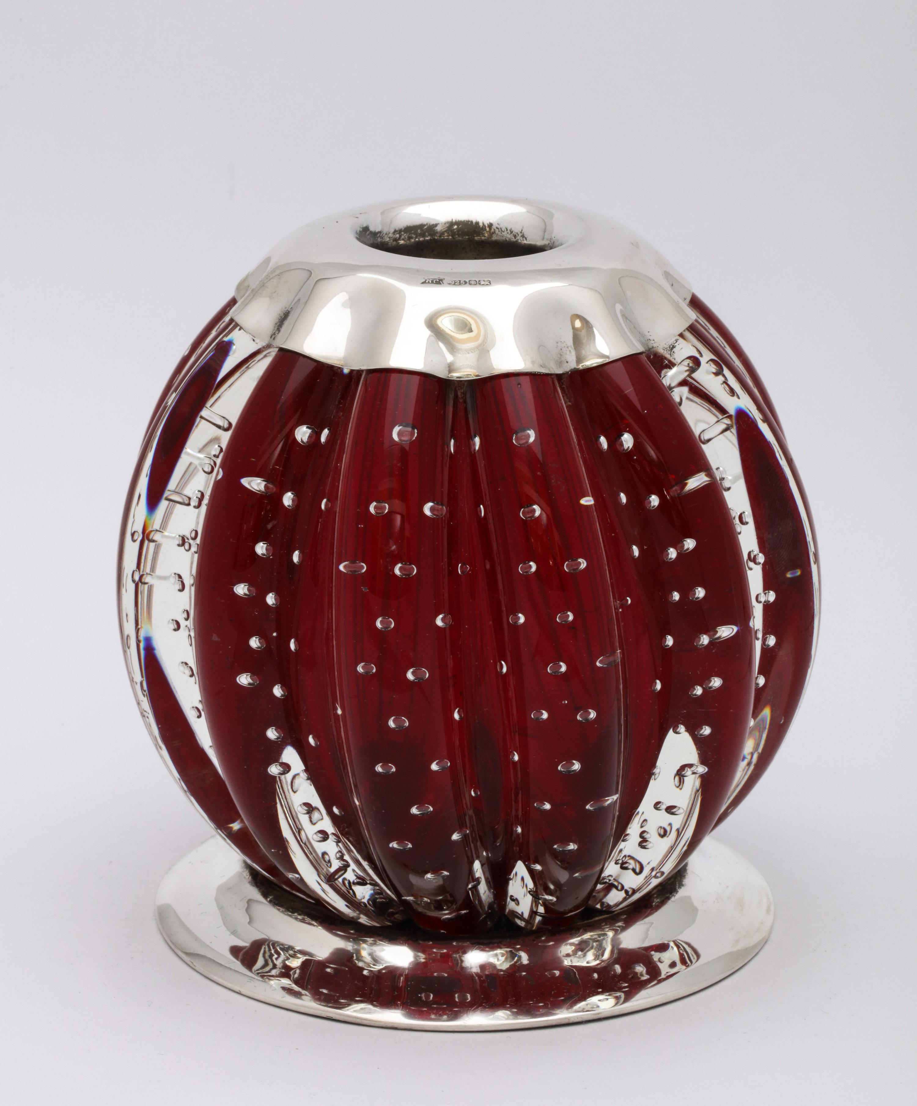 Large Sterling Silver-Mounted Controlled Bubbles Red Crystal Match Striker 7