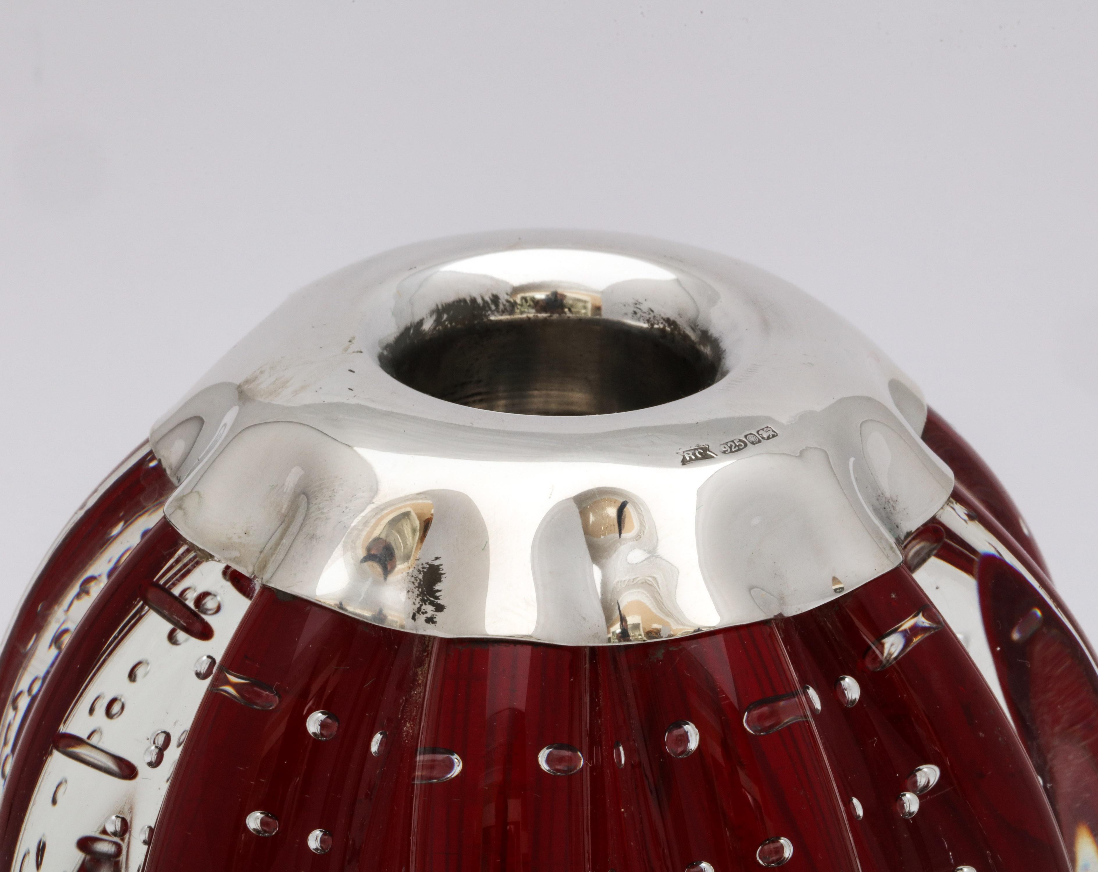Large Sterling Silver-Mounted Controlled Bubbles Red Crystal Match Striker 8