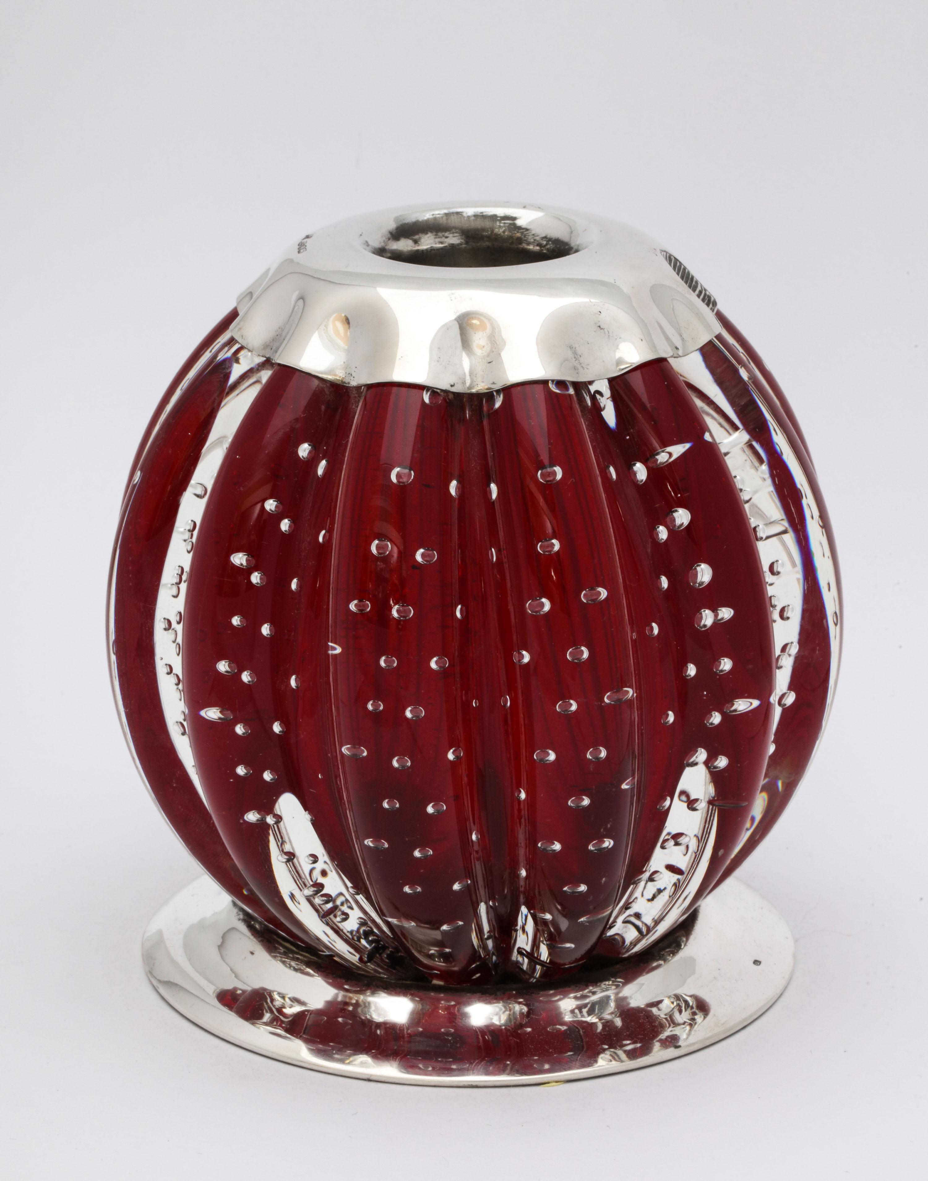 Large Sterling Silver-Mounted Controlled Bubbles Red Crystal Match Striker 10