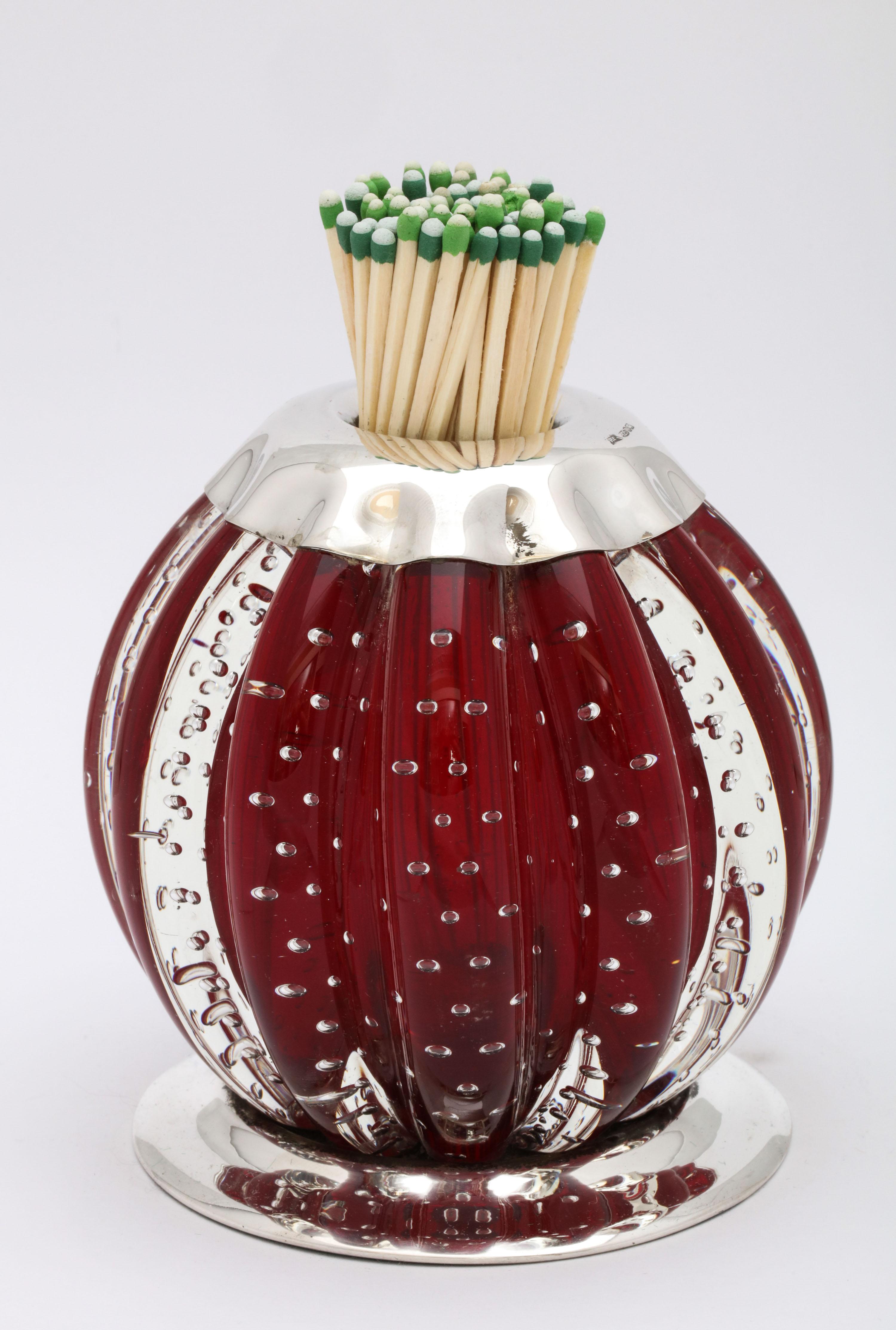 Large Sterling Silver-Mounted Controlled Bubbles Red Crystal Match Striker 1