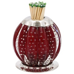 Large Sterling Silver-Mounted Controlled Bubbles Red Crystal Match Striker