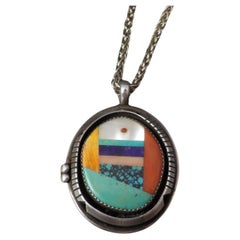 Grand collier pendentif incrusté d'Amérindiens en argent sterling
