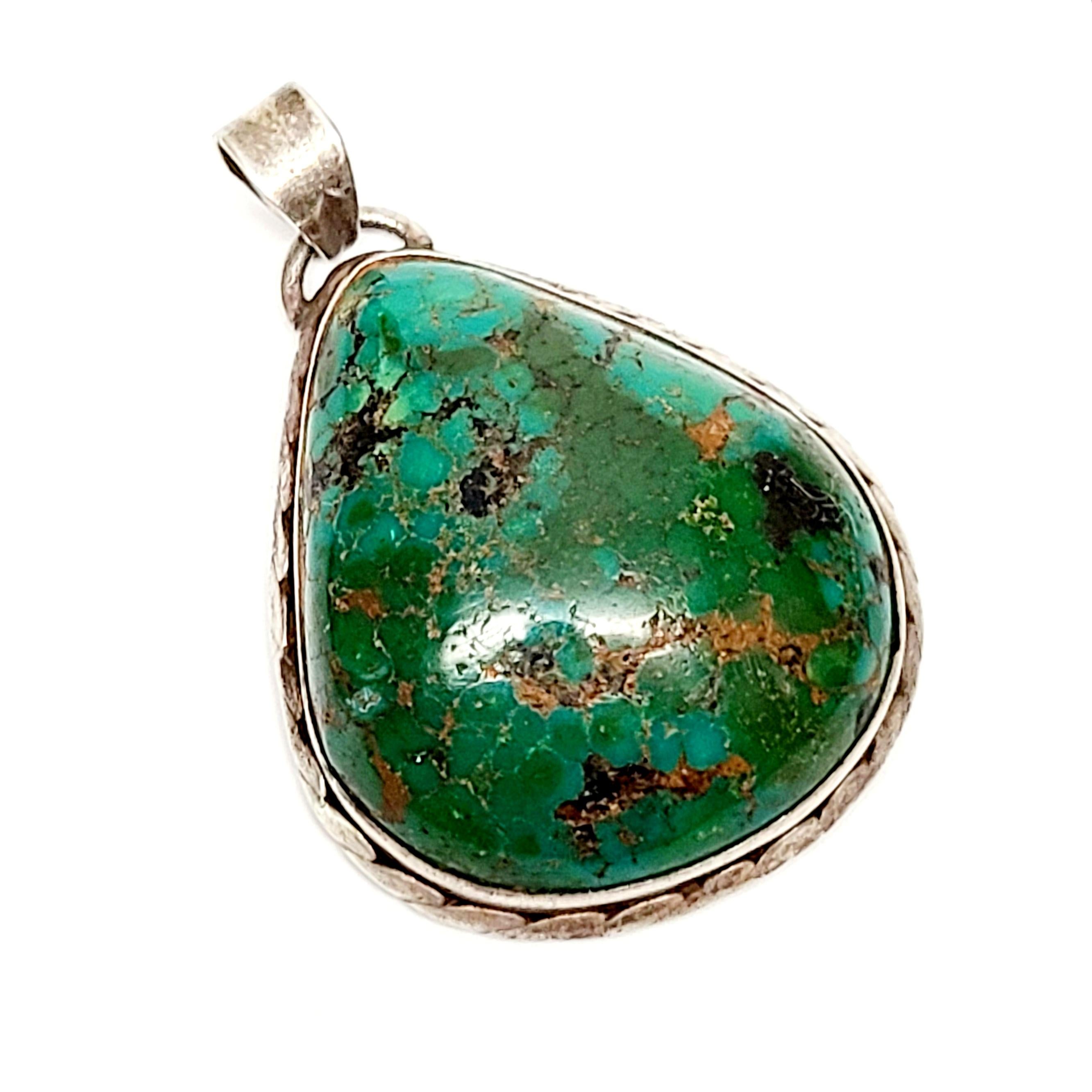 Large Sterling Silver Pilot Mountain Turquoise Rain Drop Pendant In Good Condition In Washington Depot, CT