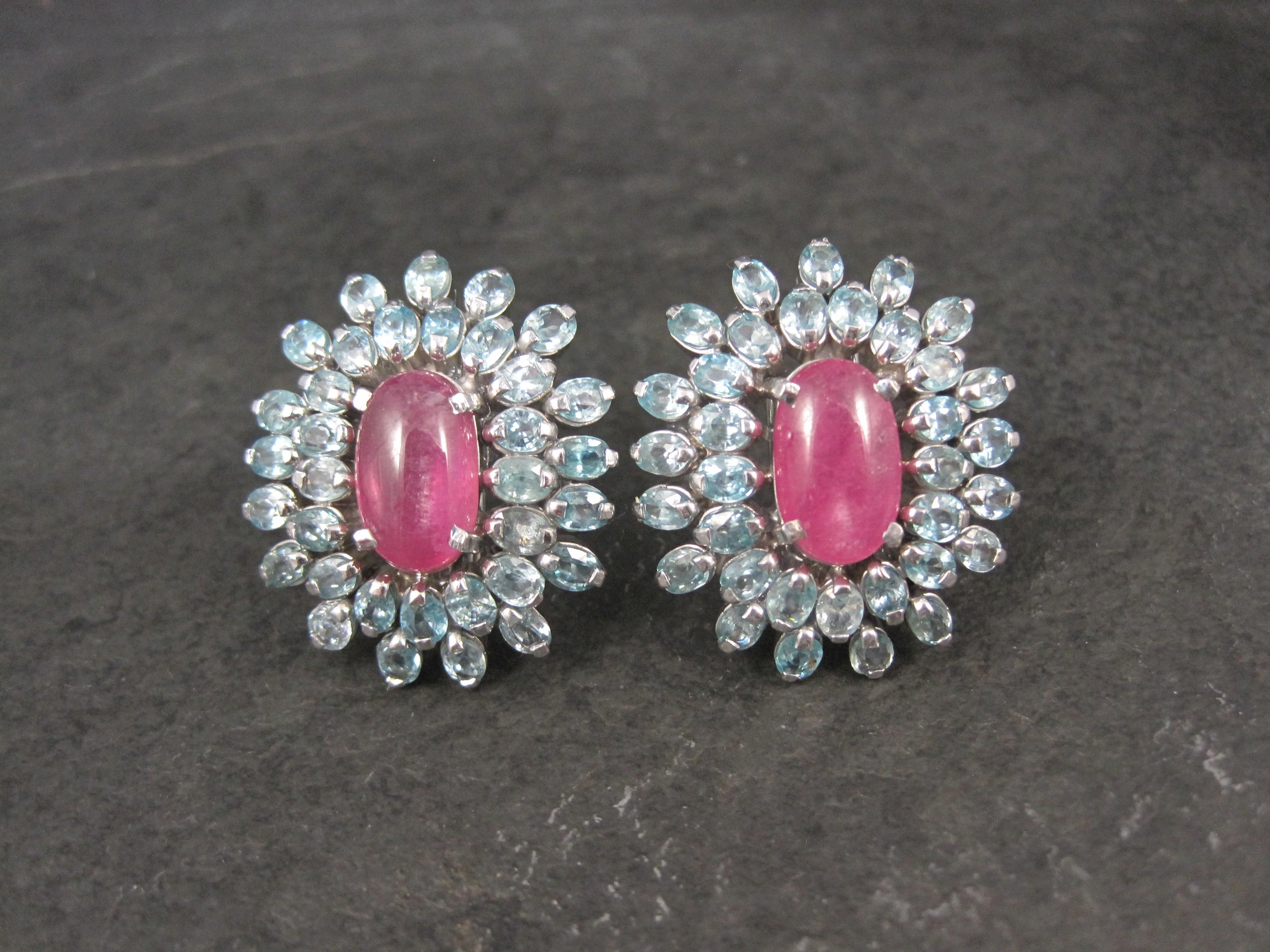 Large Sterling Silver Pink Sapphire Blue Topaz French Back Earrings In Excellent Condition For Sale In Webster, SD