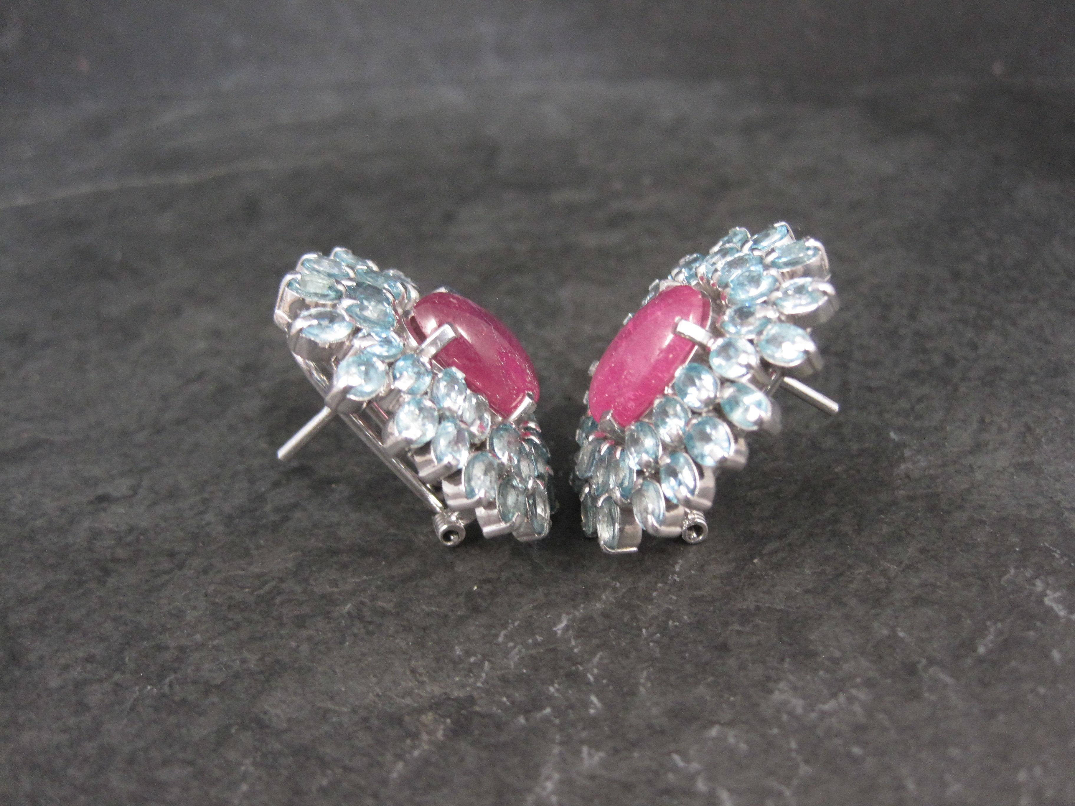 Large Sterling Silver Pink Sapphire Blue Topaz French Back Earrings For Sale 2