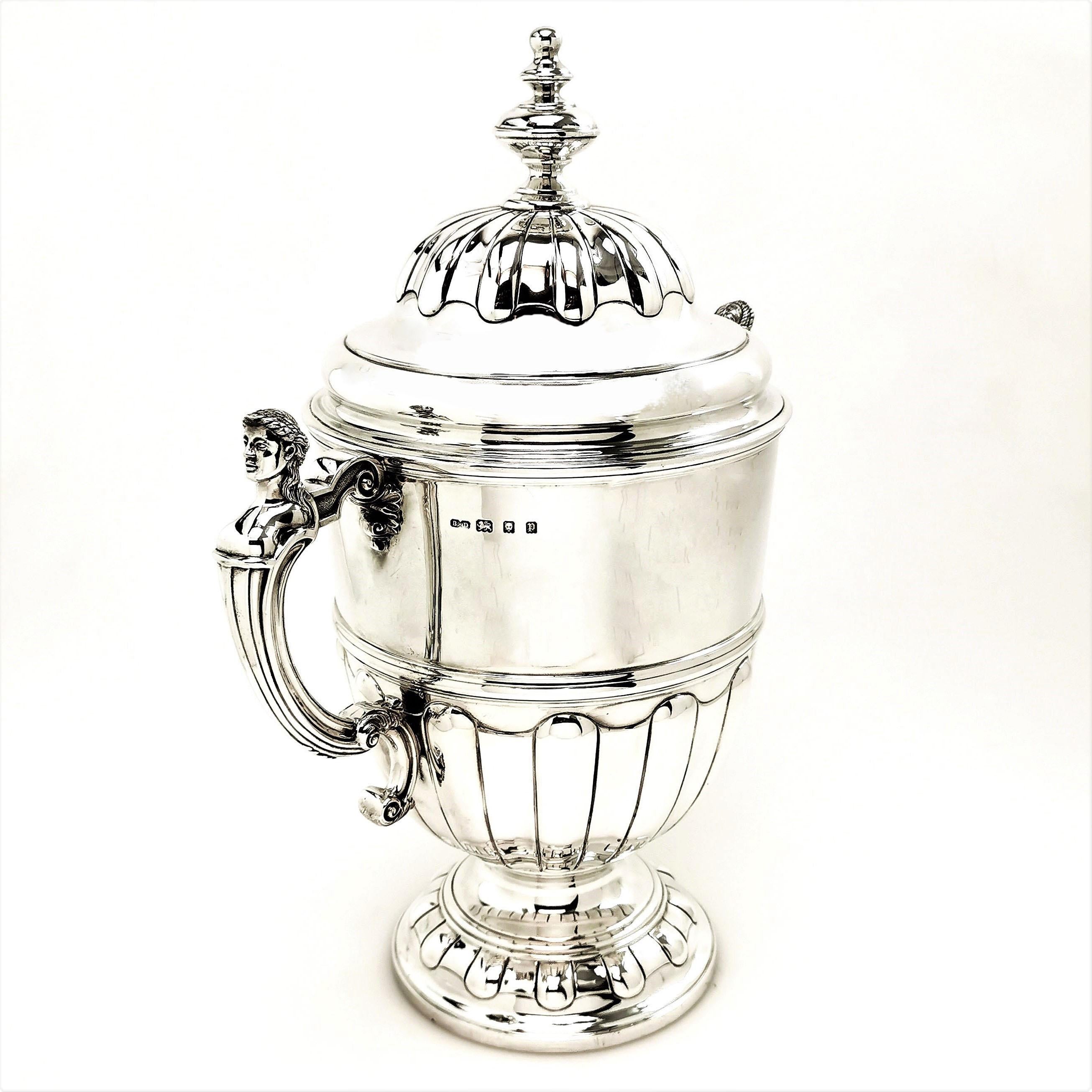 English Large Sterling Silver Trophy Lidded Cup and Cover 1930 Champagne Cooler