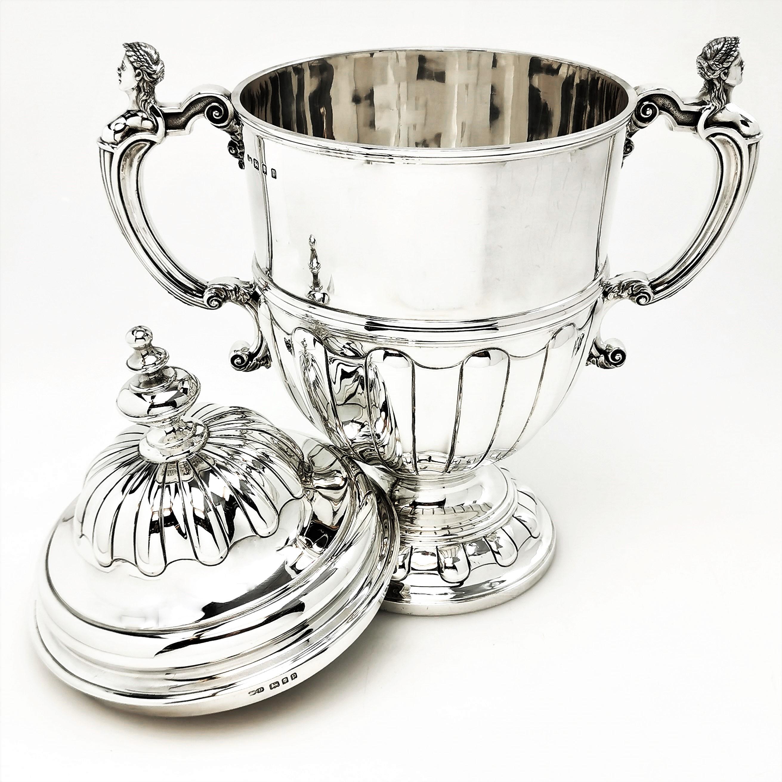 20th Century Large Sterling Silver Trophy Lidded Cup and Cover 1930 Champagne Cooler