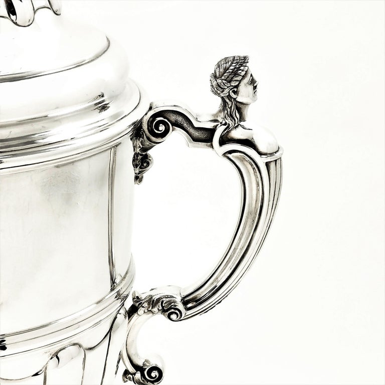 Large Sterling Silver Trophy Lidded Cup and Cover 1930 Champagne Cooler For Sale 1
