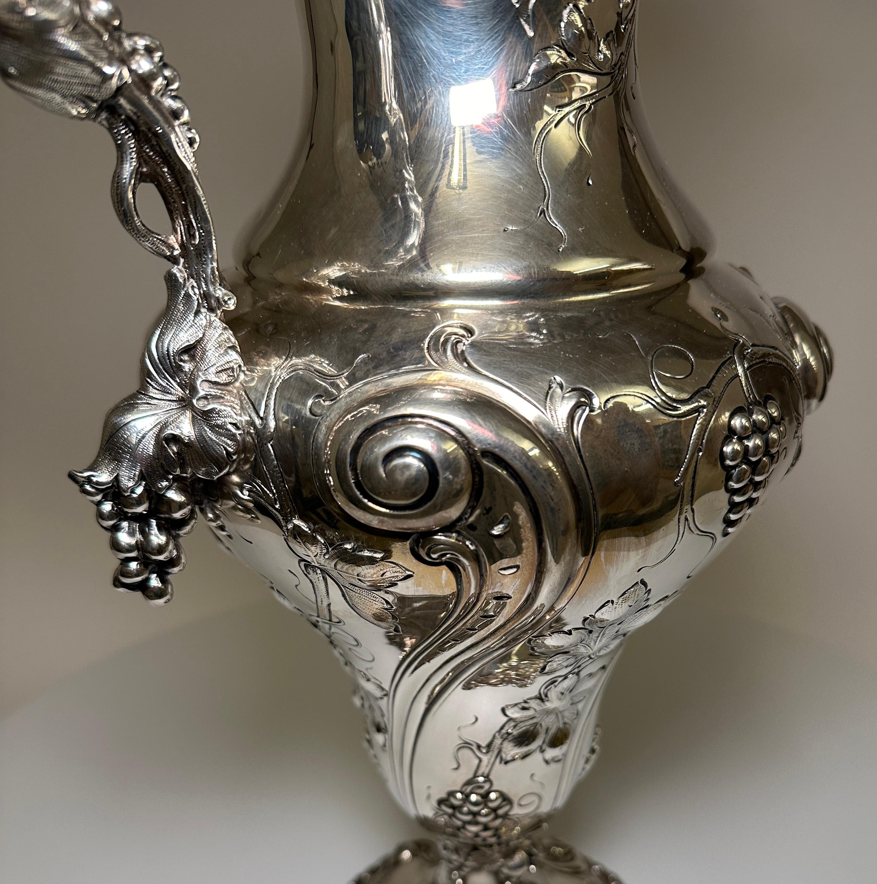 Large Sterling Silver Wine Pitcher, circa 1900 For Sale 1